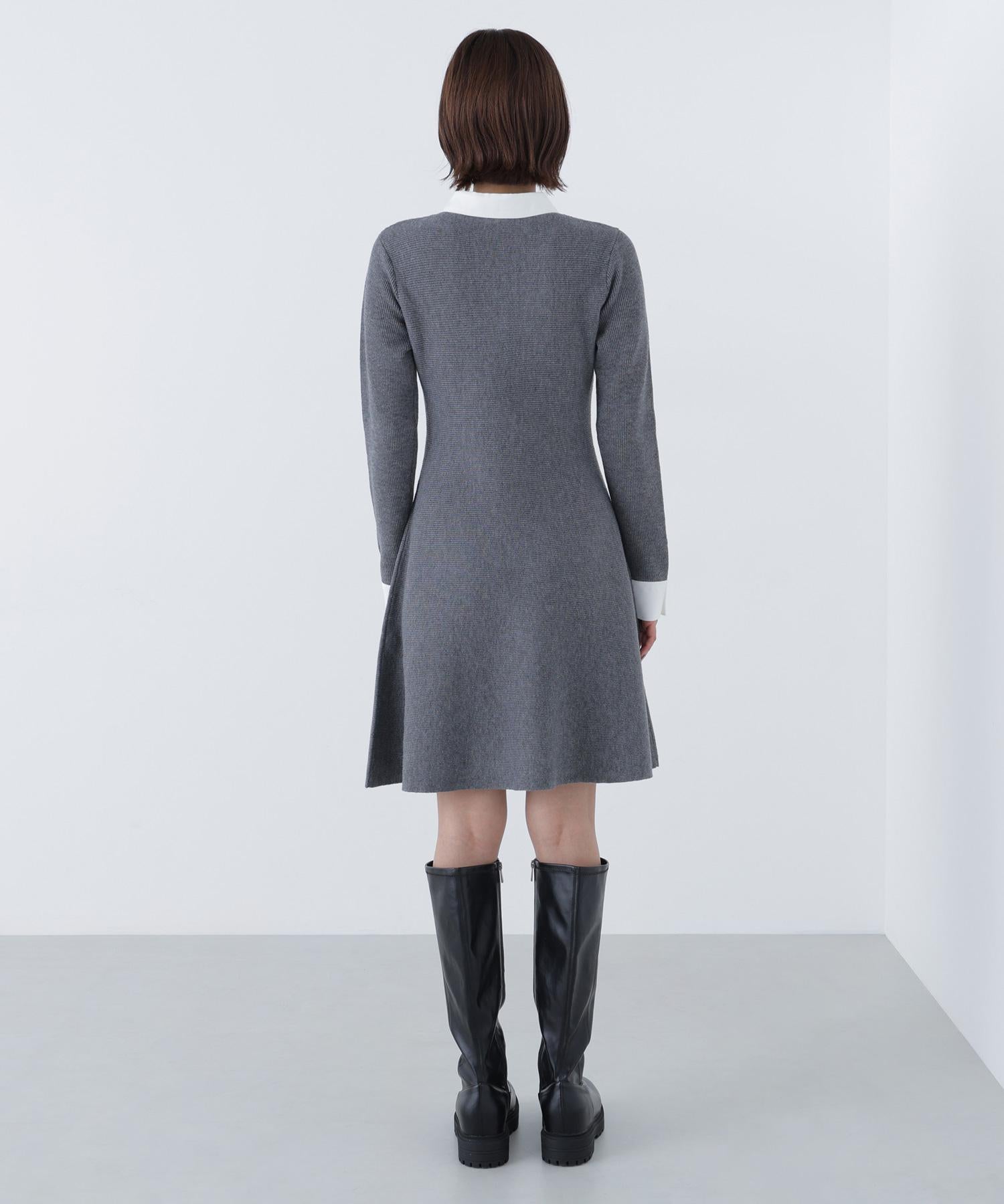 シャツカラーミニニットワンピース ウォームグレー