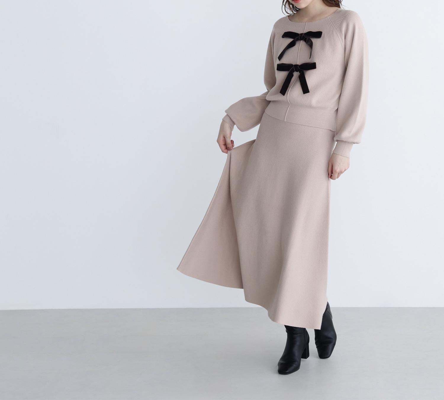 ベロアリボンニットセットアップ ベージュ