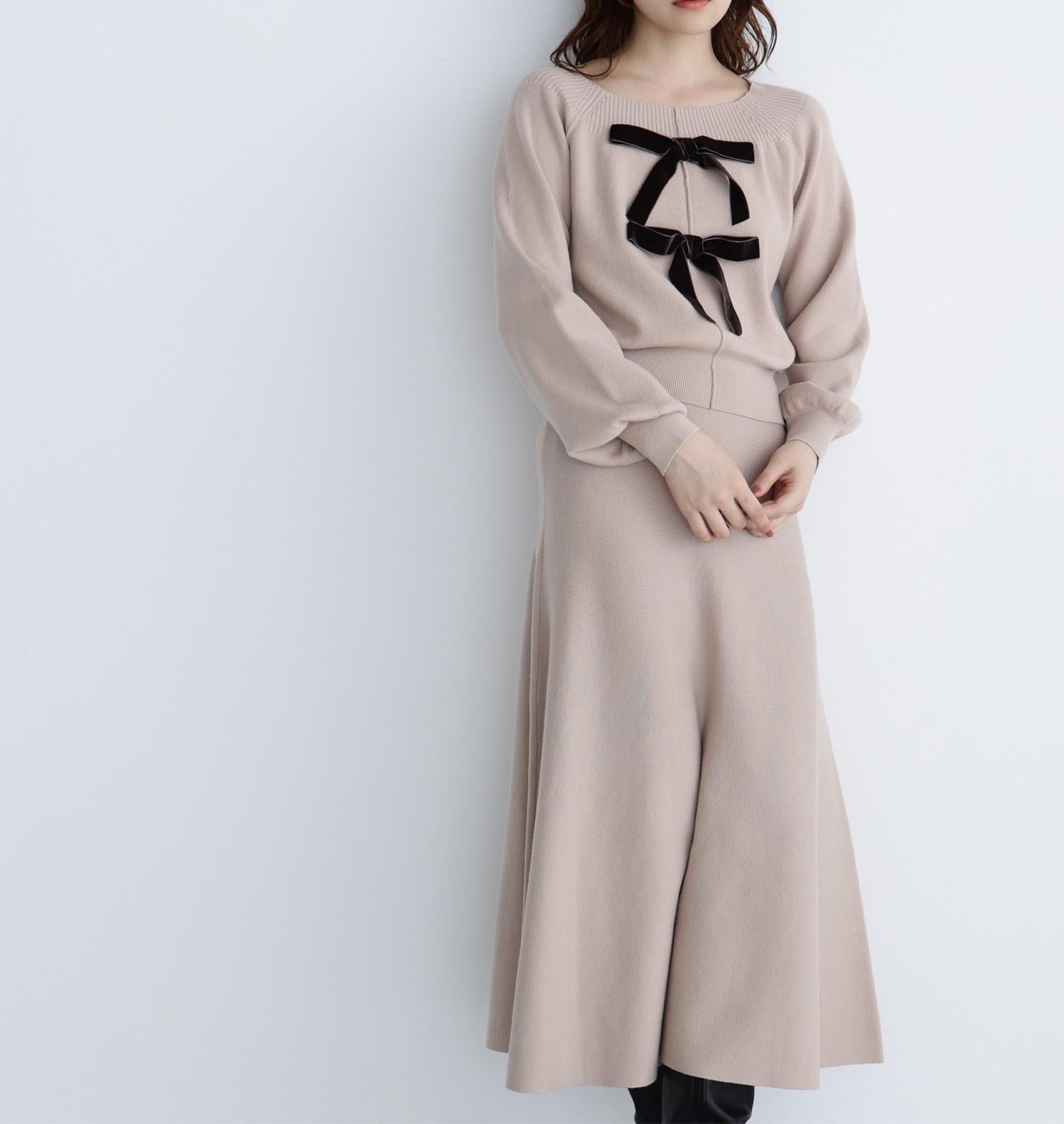 ベロアリボンニットセットアップ ベージュ