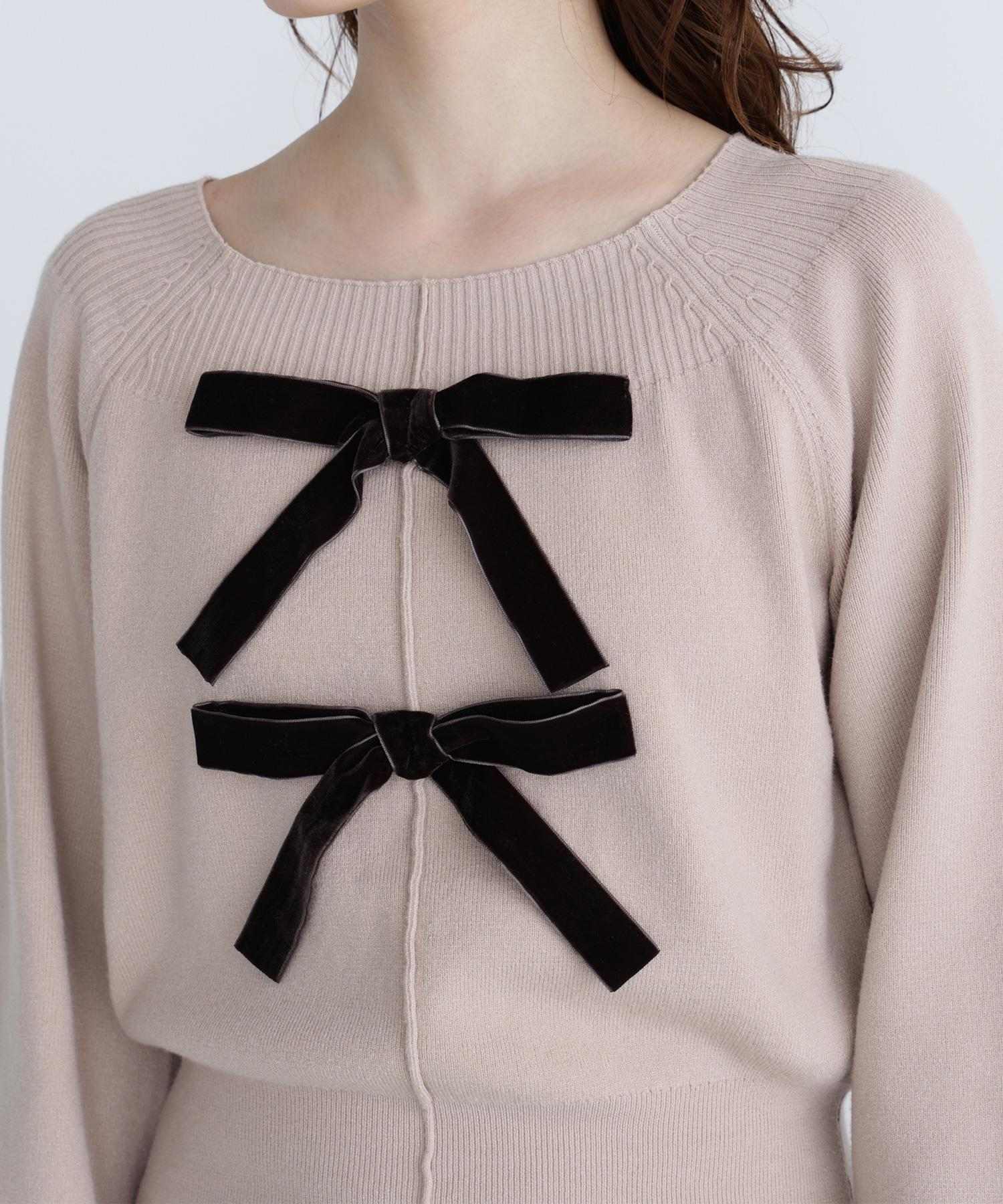 ベロアリボンニットセットアップ ベージュ