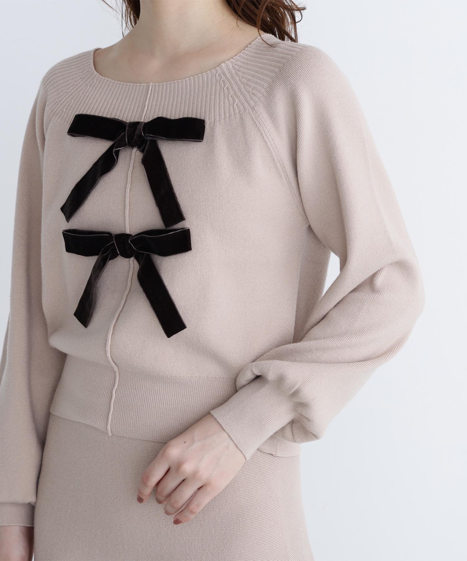 ベロアリボンニットセットアップ ベージュ