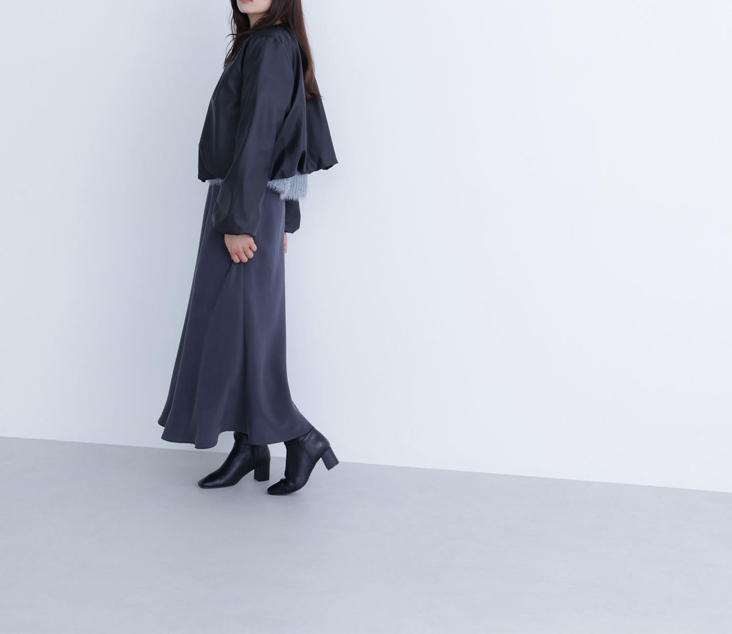 フェイクレザーギャザーブルゾン ブラック