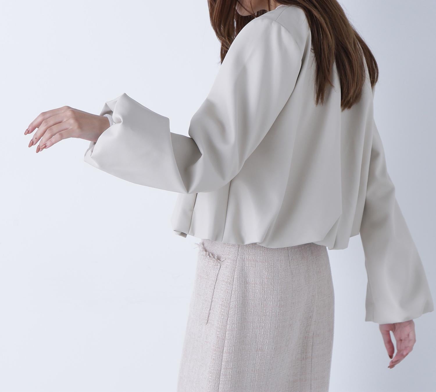 フェイクレザーギャザーブルゾン オフベージュ