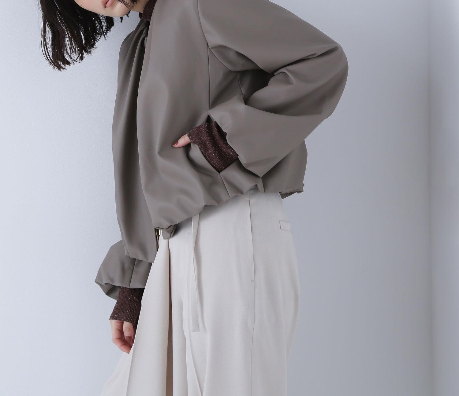 フェイクレザーギャザーブルゾン モカ