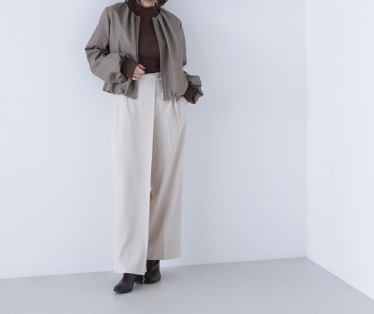 フェイクレザーギャザーブルゾン モカ