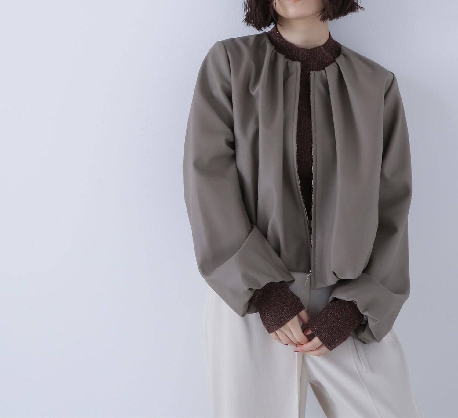 フェイクレザーギャザーブルゾン モカ