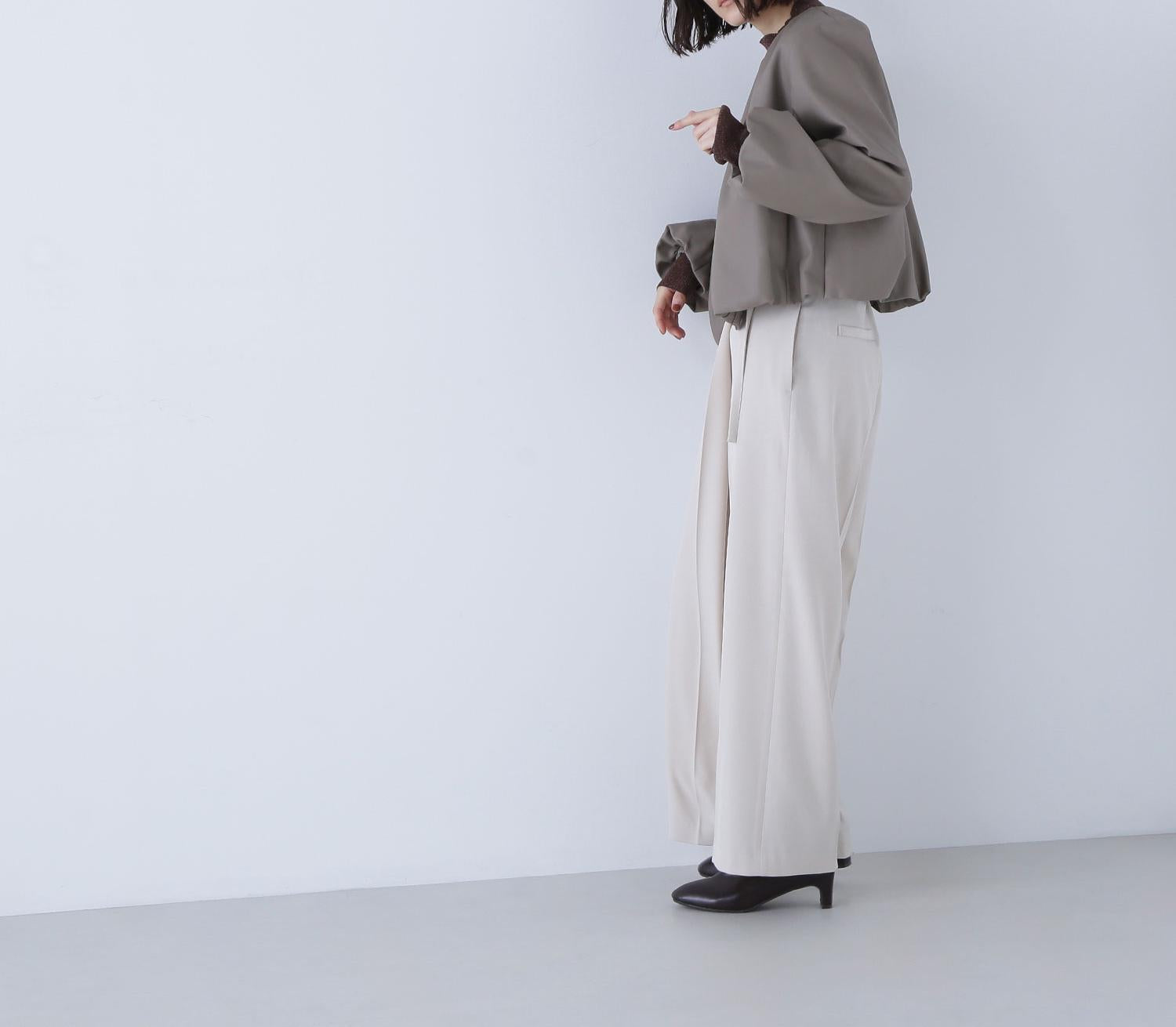 フェイクレザーギャザーブルゾン モカ