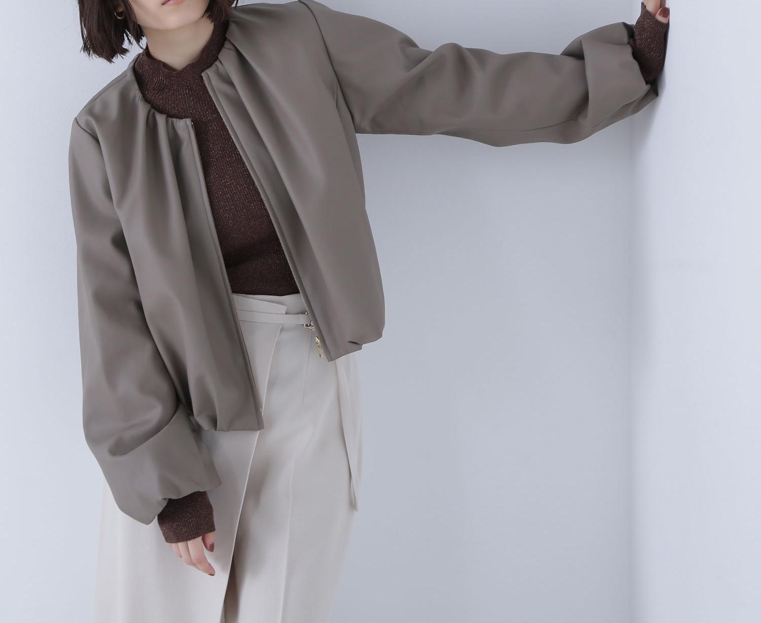 フェイクレザーギャザーブルゾン モカ