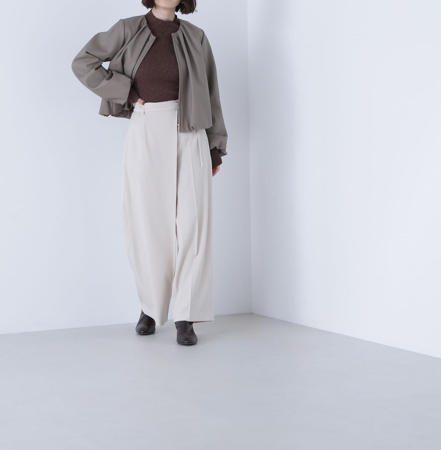 フェイクレザーギャザーブルゾン モカ