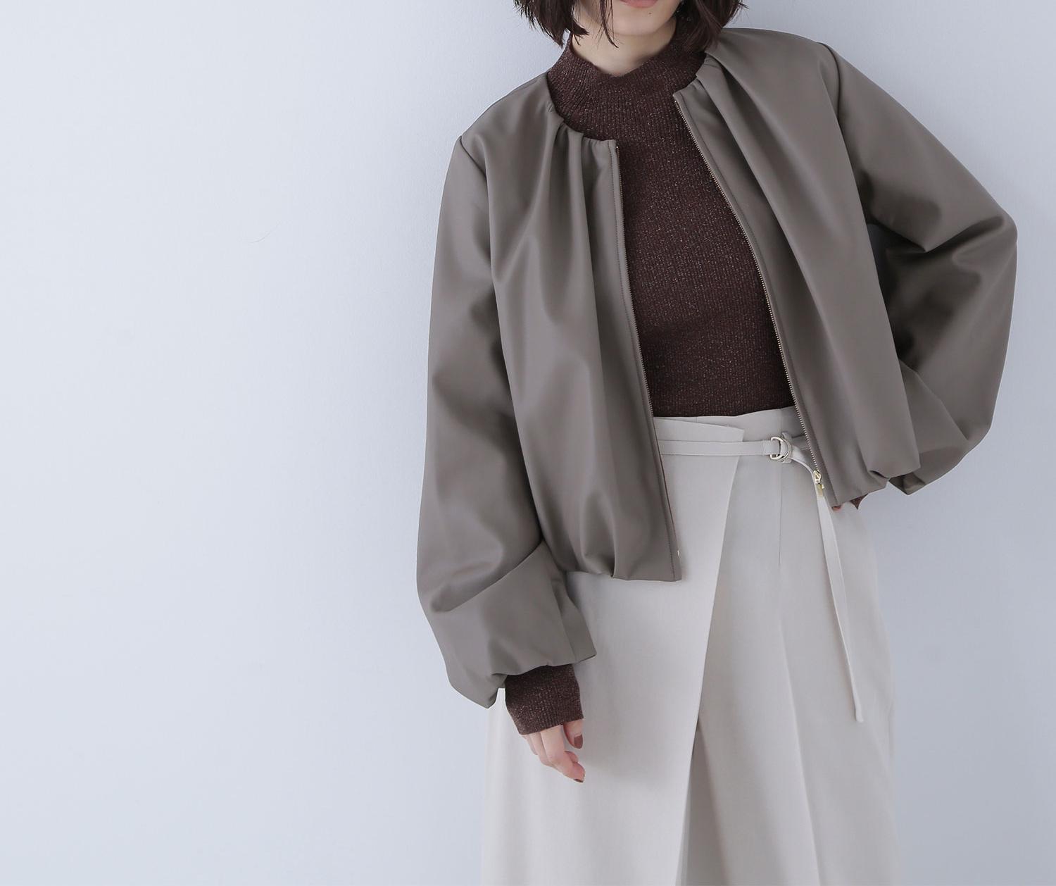 フェイクレザーギャザーブルゾン モカ