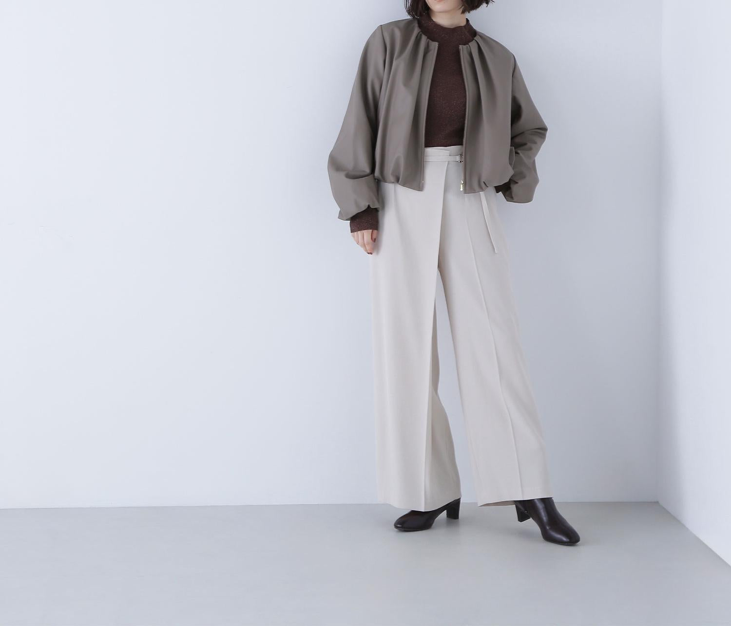 フェイクレザーギャザーブルゾン モカ