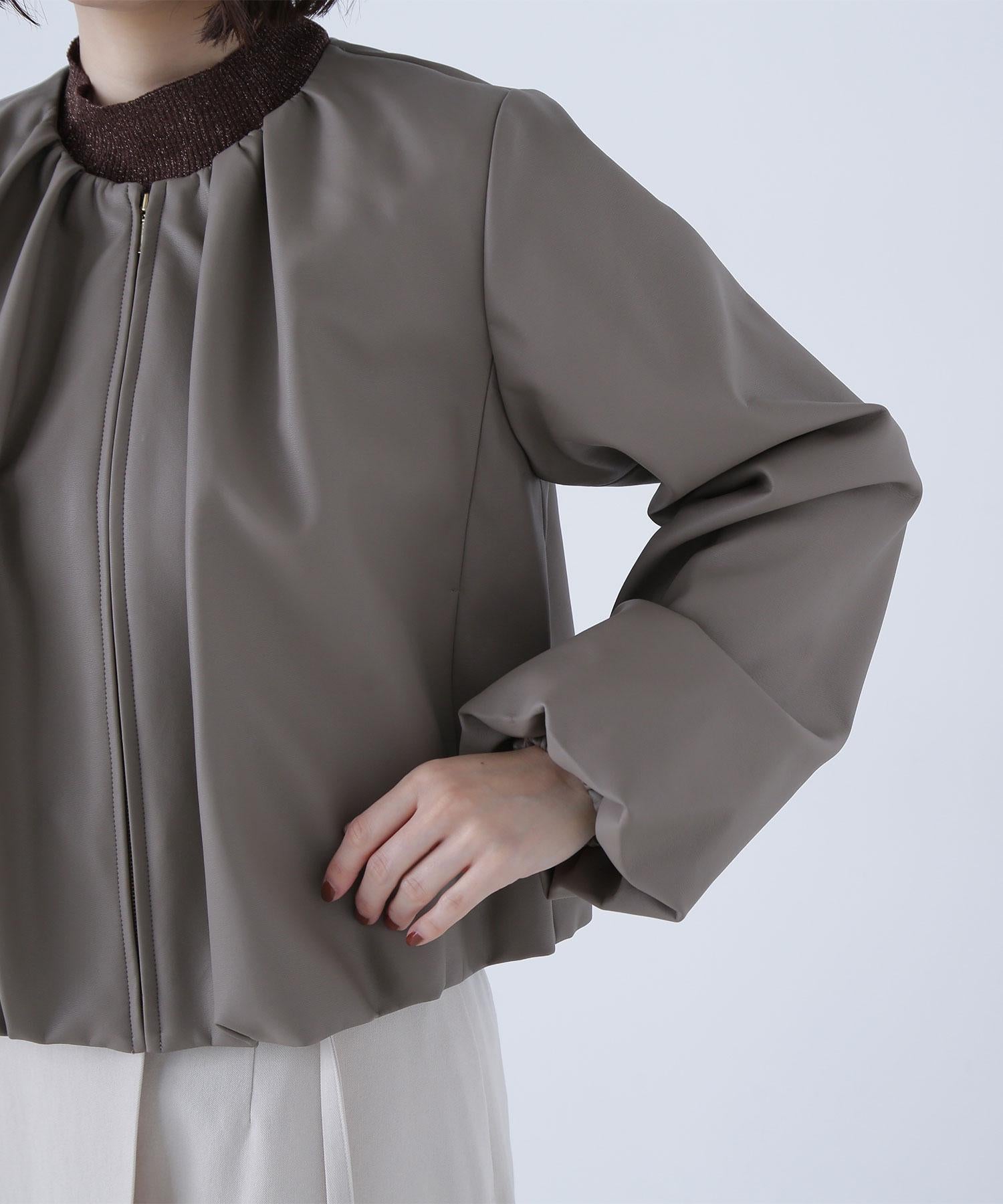 フェイクレザーギャザーブルゾン モカ