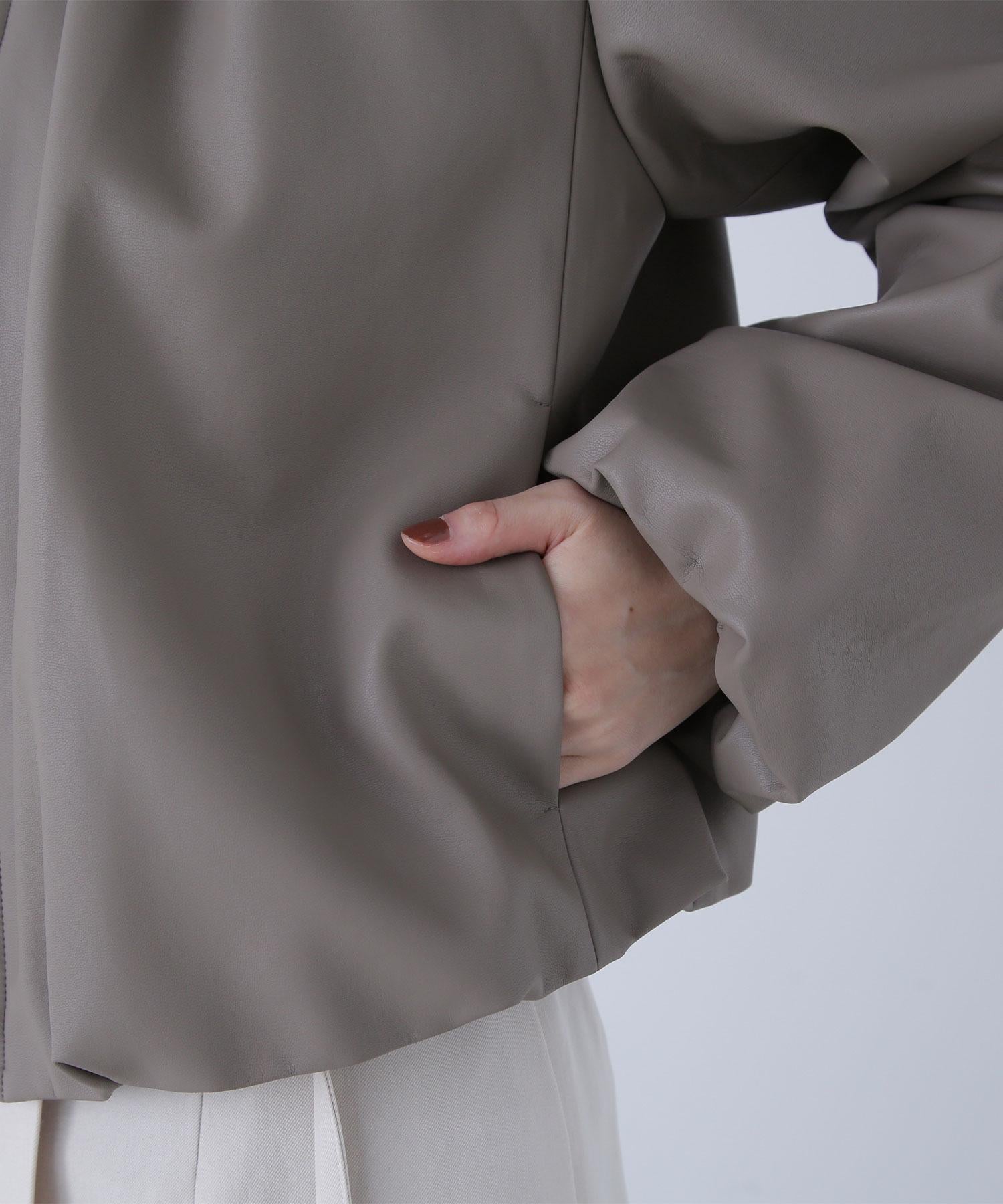 フェイクレザーギャザーブルゾン モカ