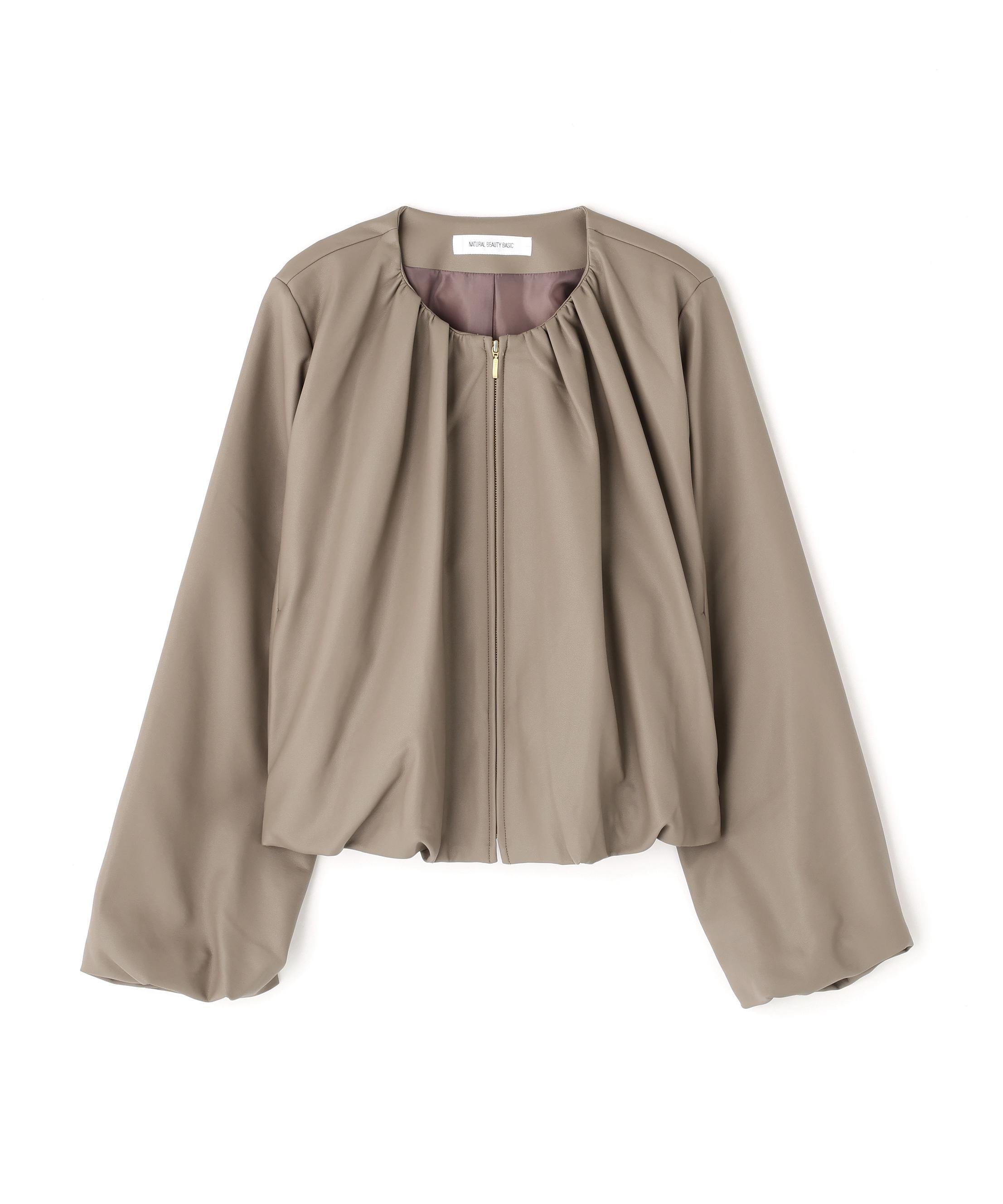 フェイクレザーギャザーブルゾン モカ