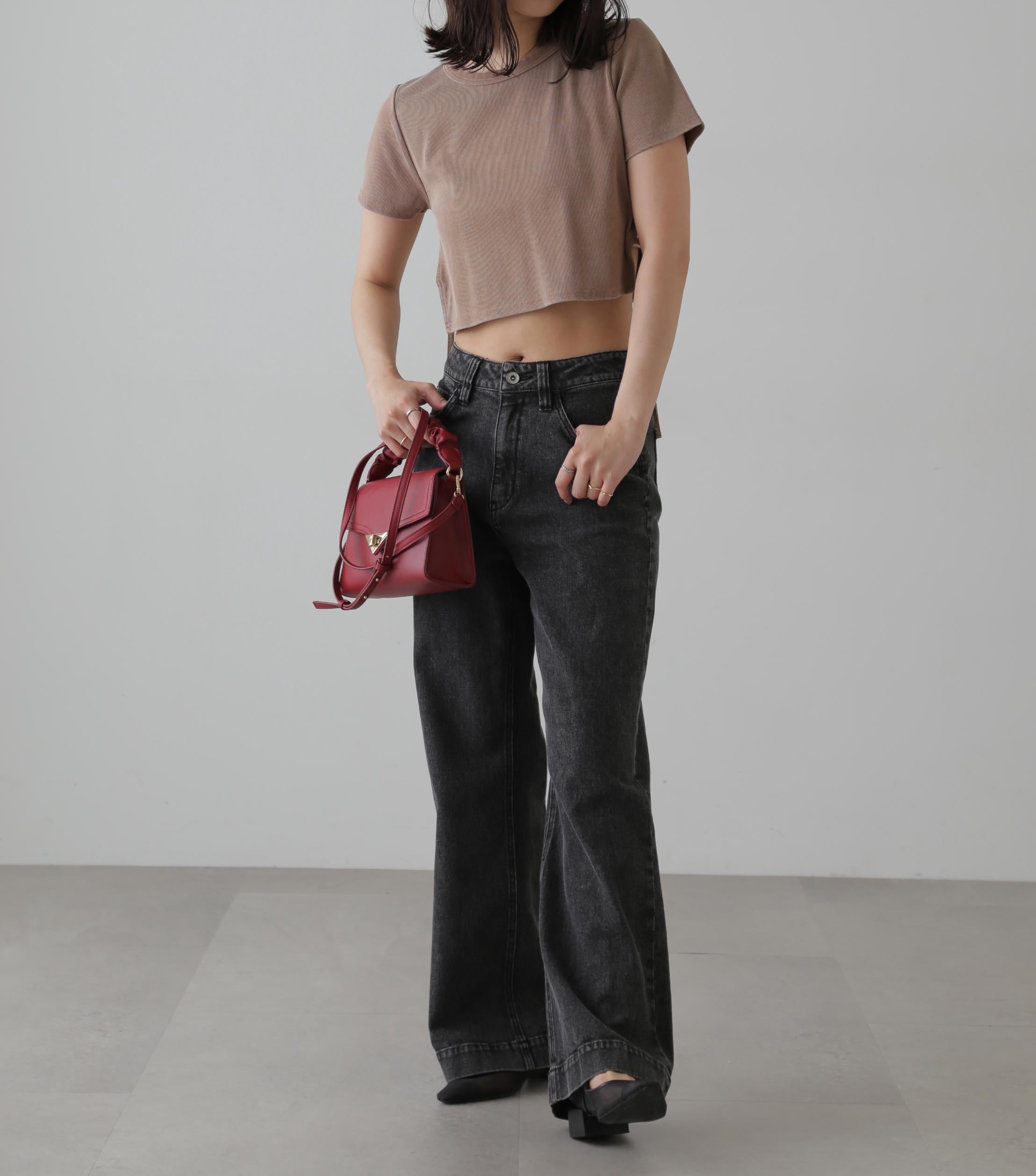 【4サイズ展開XS-L] ベーシックワイドデニムパンツ ブラックデニム1