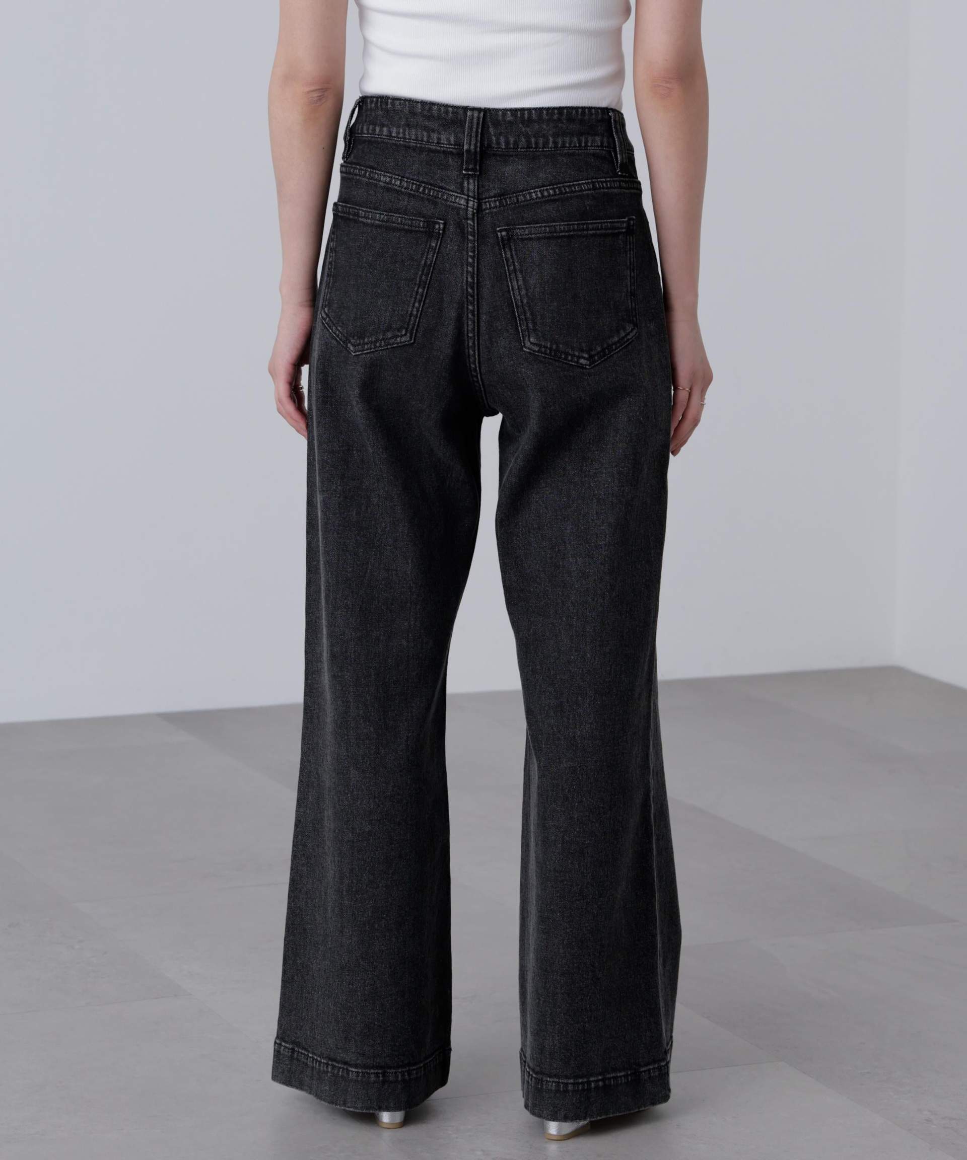 【4サイズ展開XS-L] ベーシックワイドデニムパンツ ブラックデニム1