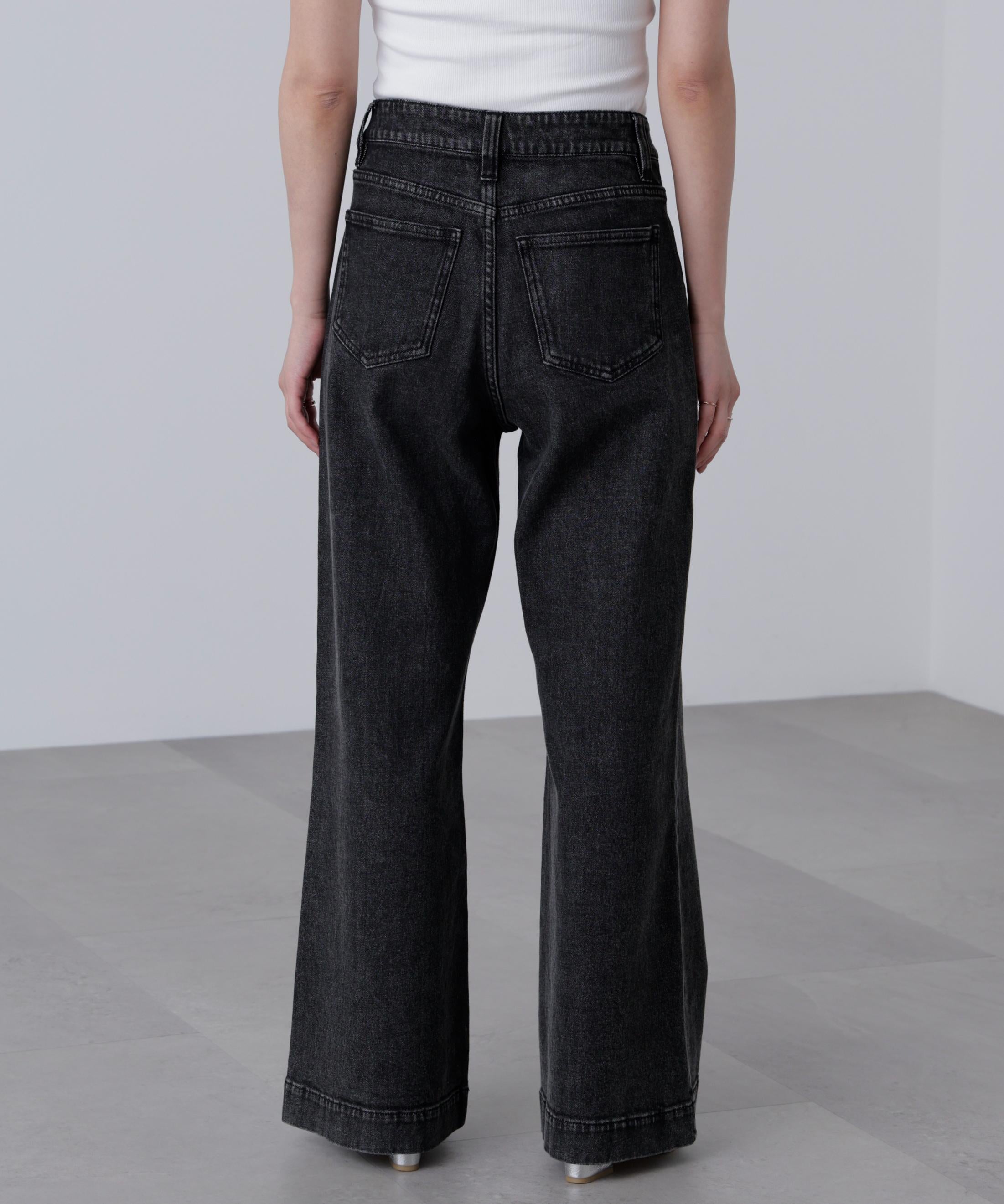 【4サイズ展開XS-L] ベーシックワイドデニムパンツ ブラックデニム1