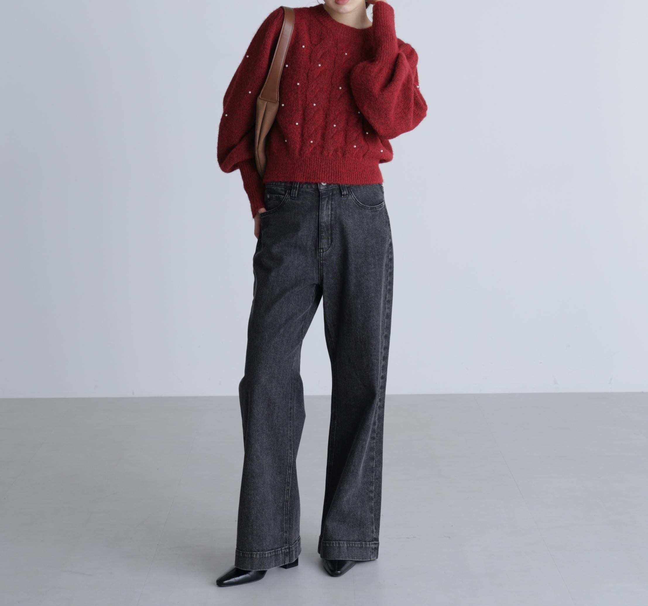 【4サイズ展開XS-L] ベーシックワイドデニムパンツ ブラックデニム1