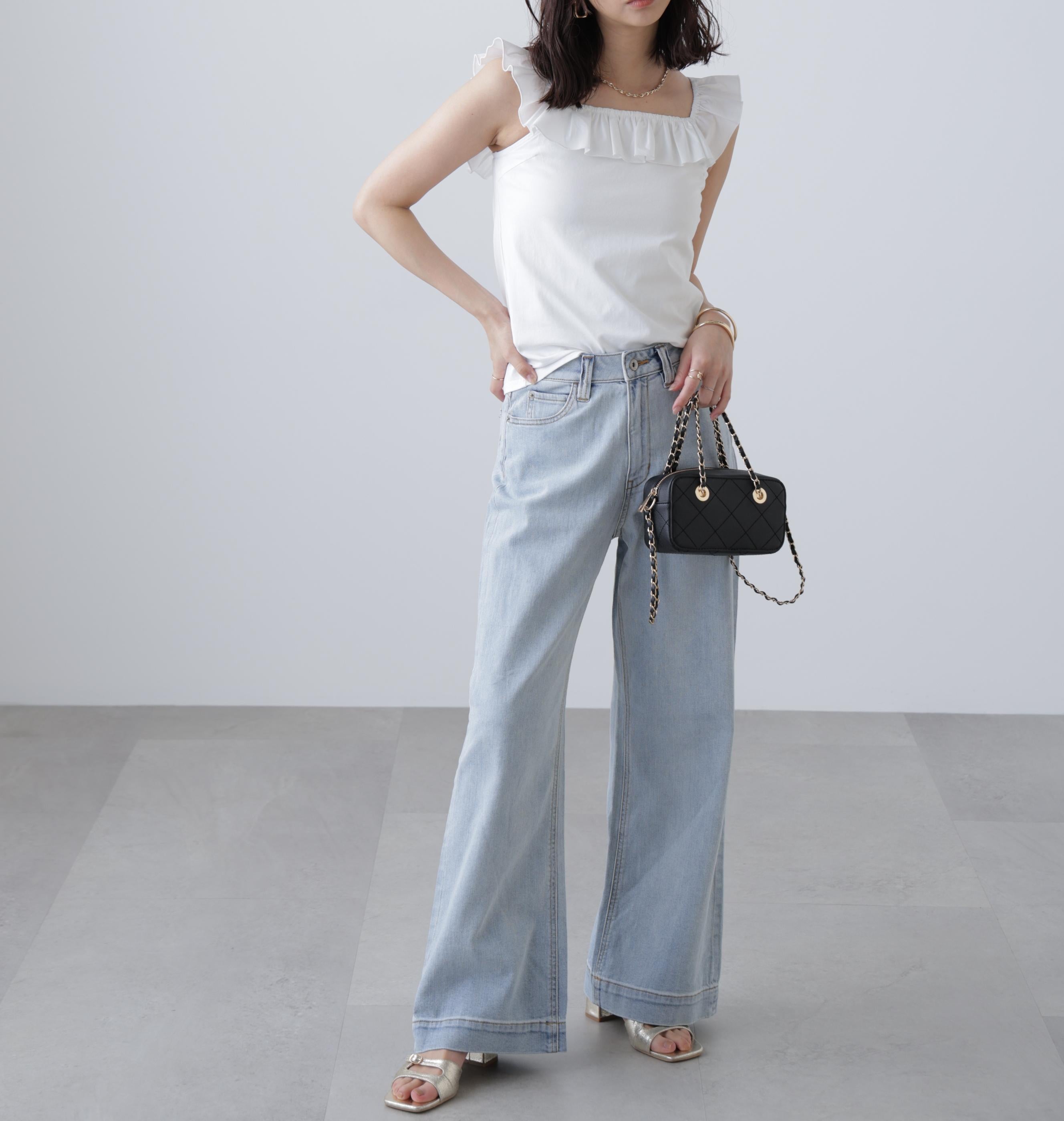 【4サイズ展開XS-L] ベーシックワイドデニムパンツ ハイブリーチ3