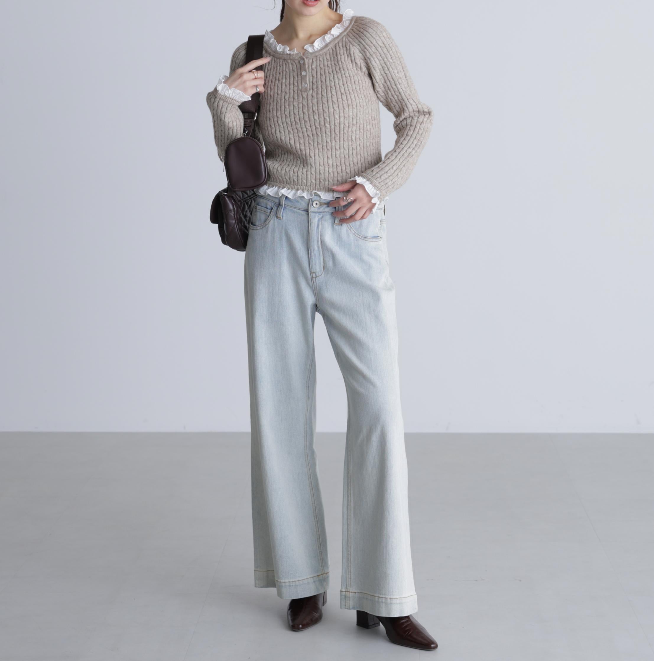 【4サイズ展開XS-L] ベーシックワイドデニムパンツ ハイブリーチ3