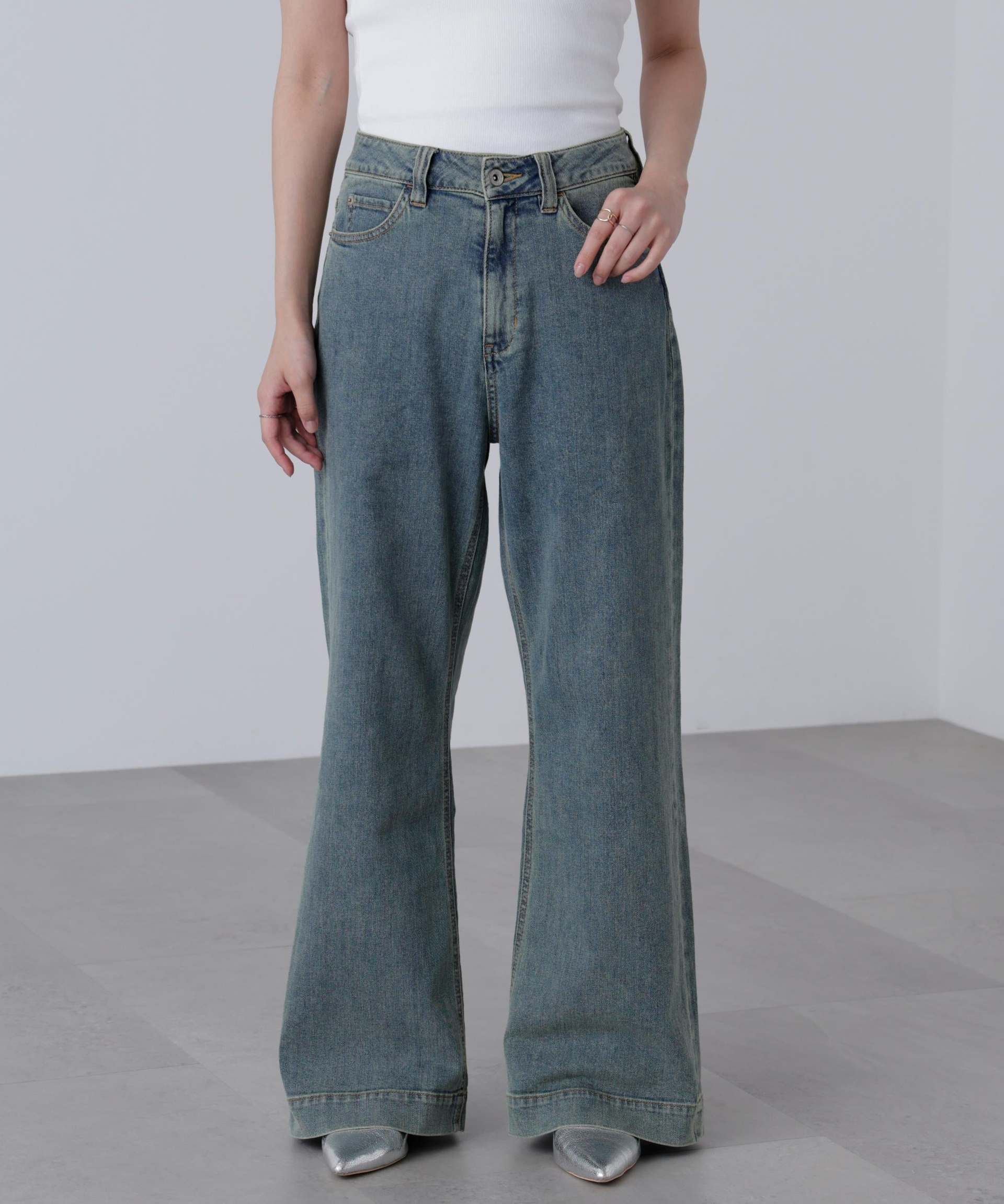 【4サイズ展開XS-L] ベーシックワイドデニムパンツ ブルーオーバーダイ5