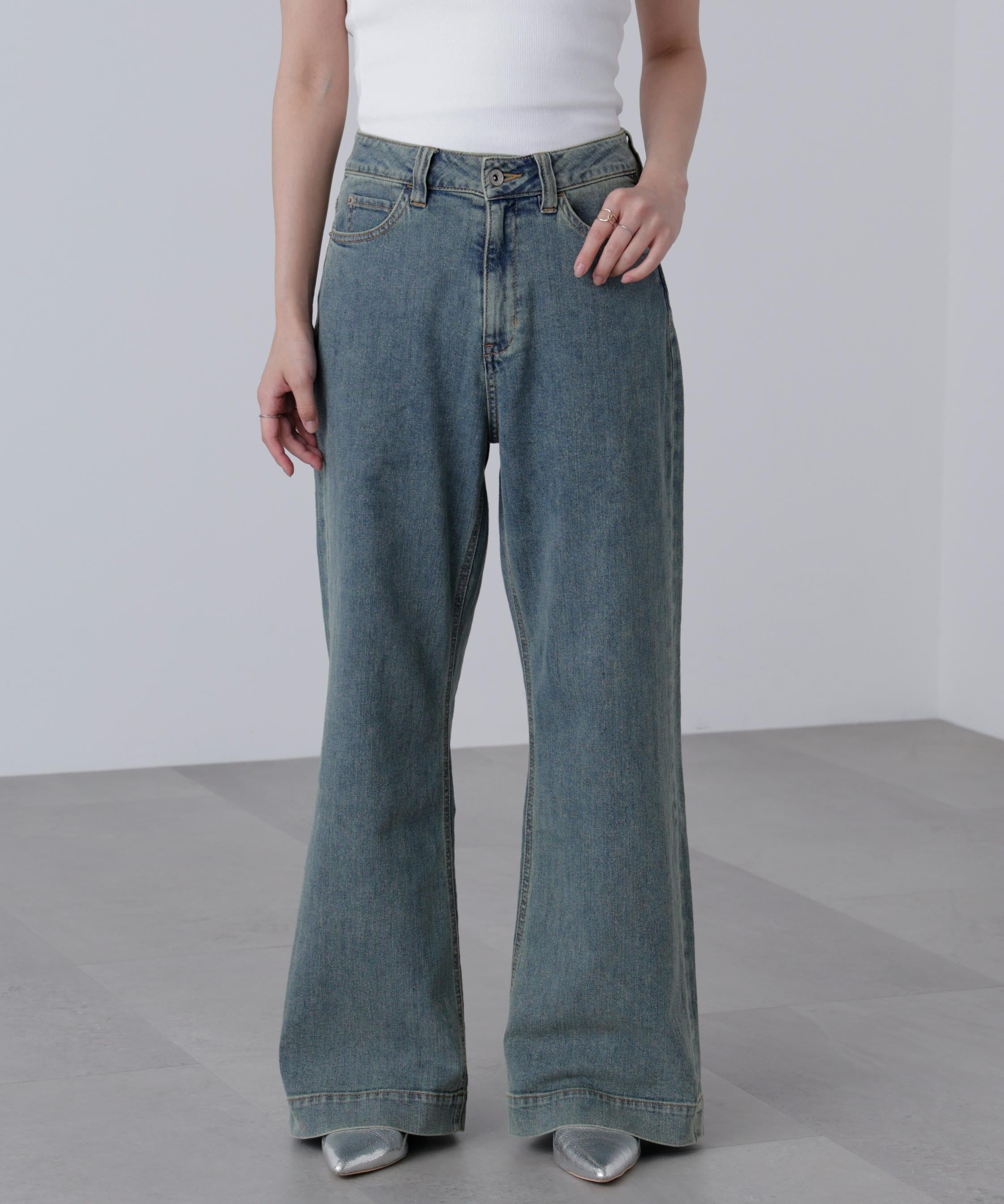 【4サイズ展開XS-L] ベーシックワイドデニムパンツ ブルーオーバーダイ5