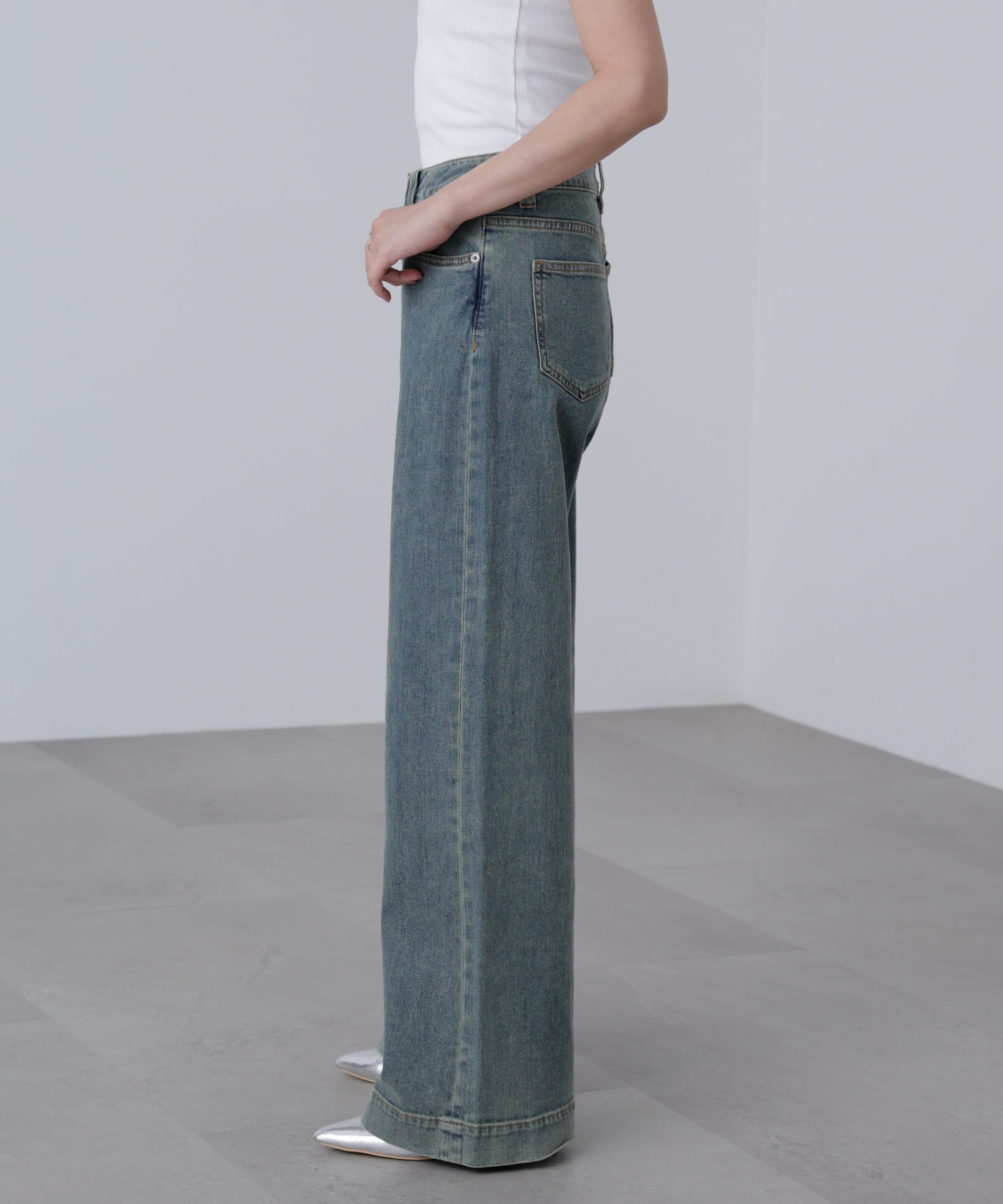 【4サイズ展開XS-L] ベーシックワイドデニムパンツ ブルーオーバーダイ5