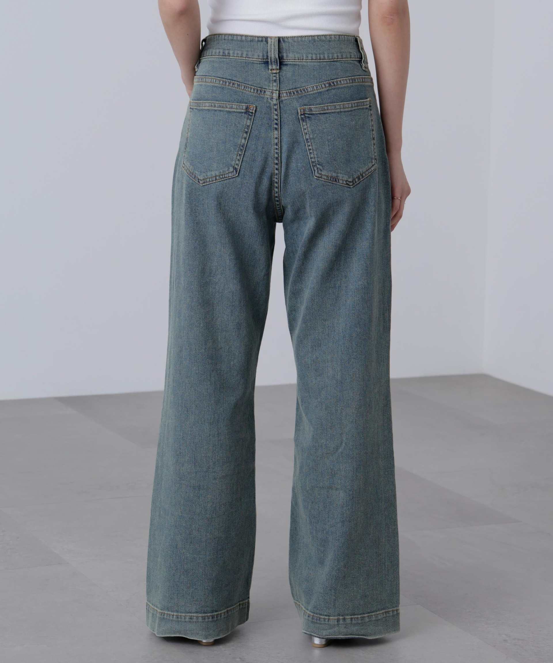 【4サイズ展開XS-L] ベーシックワイドデニムパンツ ブルーオーバーダイ5