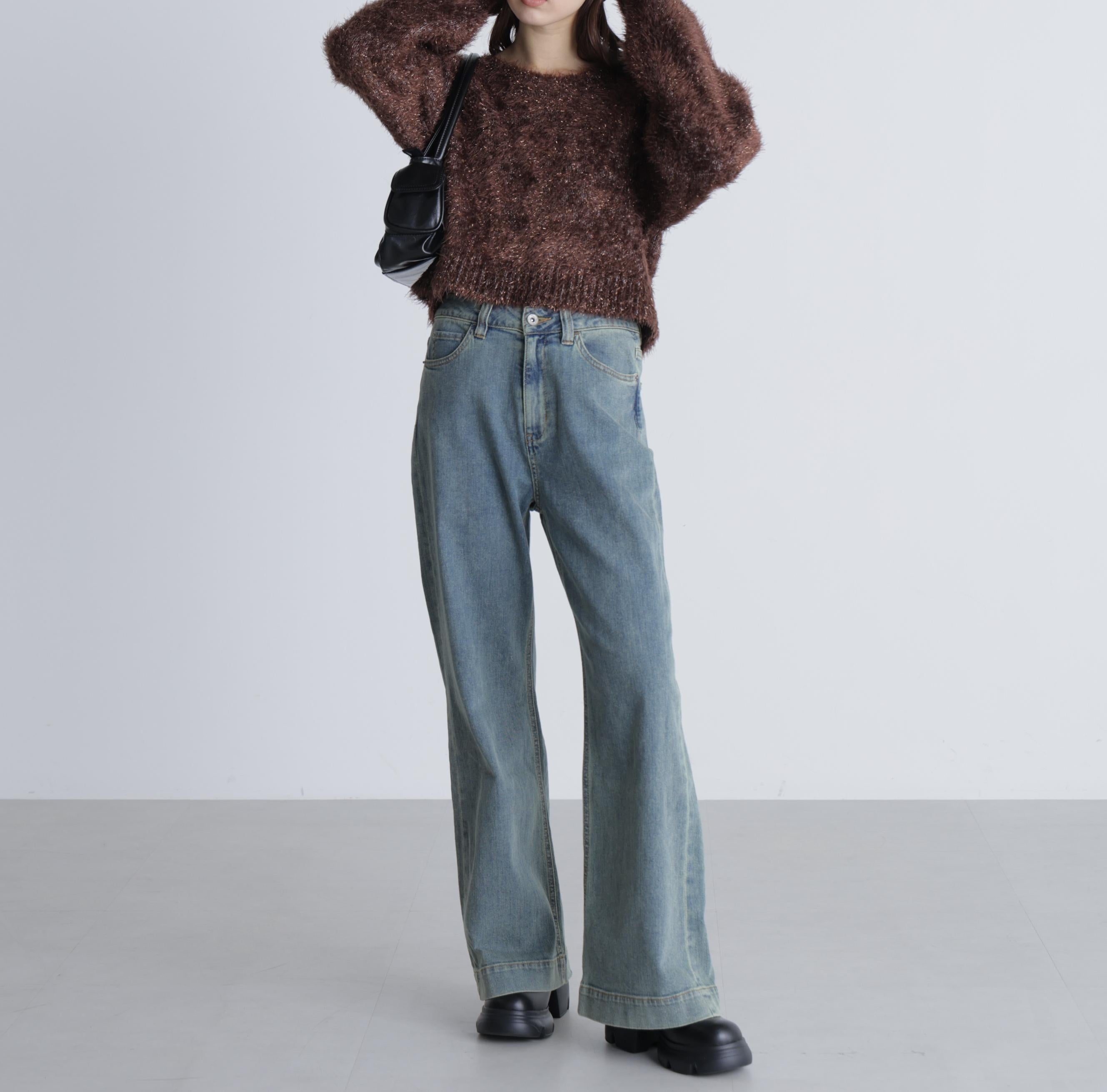 【4サイズ展開XS-L] ベーシックワイドデニムパンツ ブルーオーバーダイ5