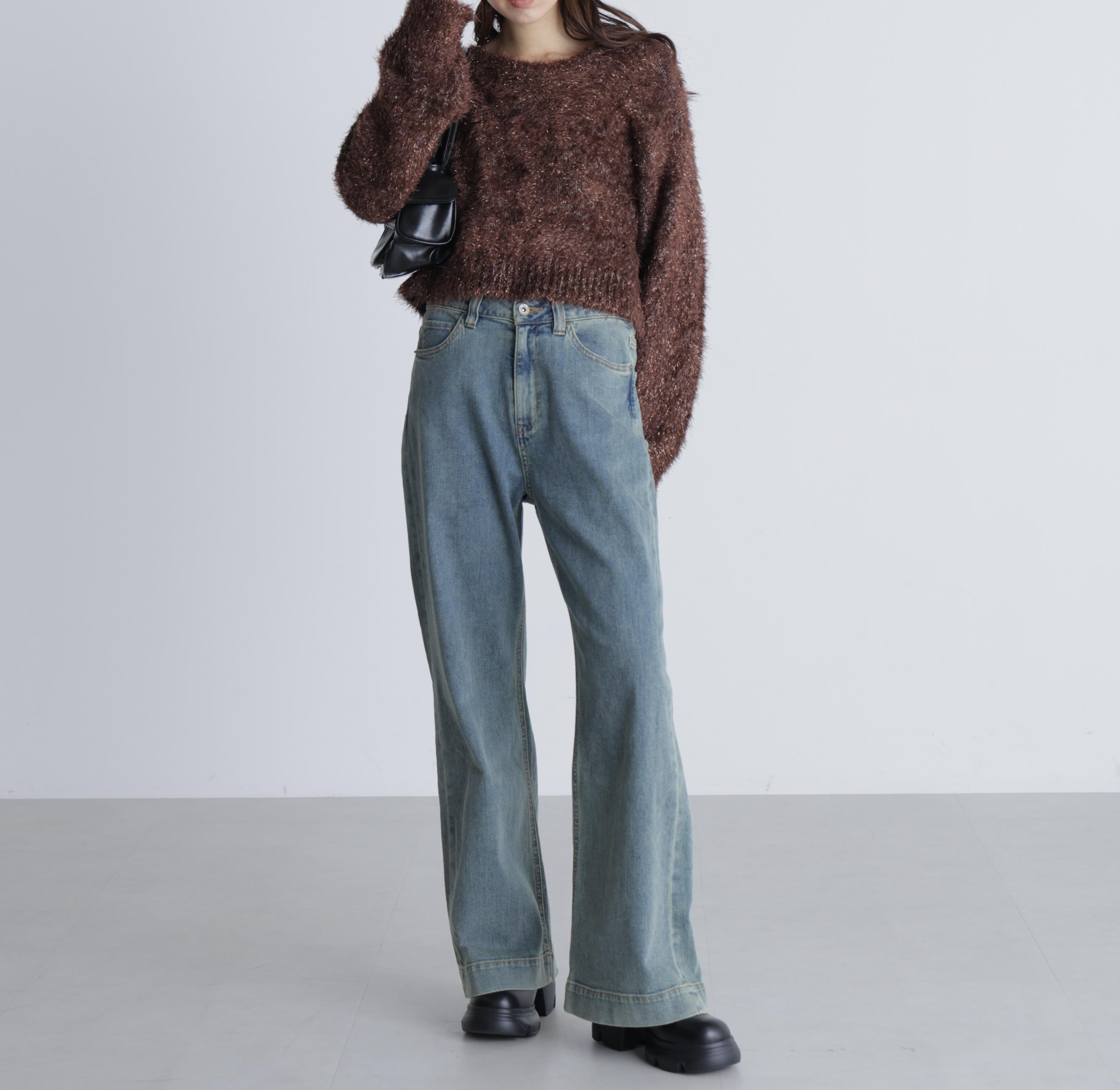 【4サイズ展開XS-L] ベーシックワイドデニムパンツ ブルーオーバーダイ5