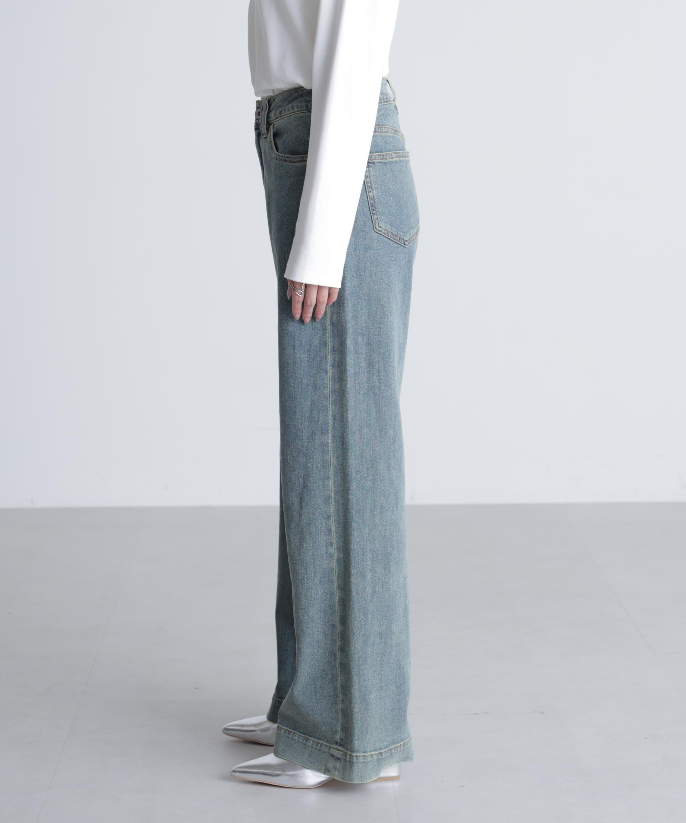 【4サイズ展開XS-L] ベーシックワイドデニムパンツ ブルーオーバーダイ5