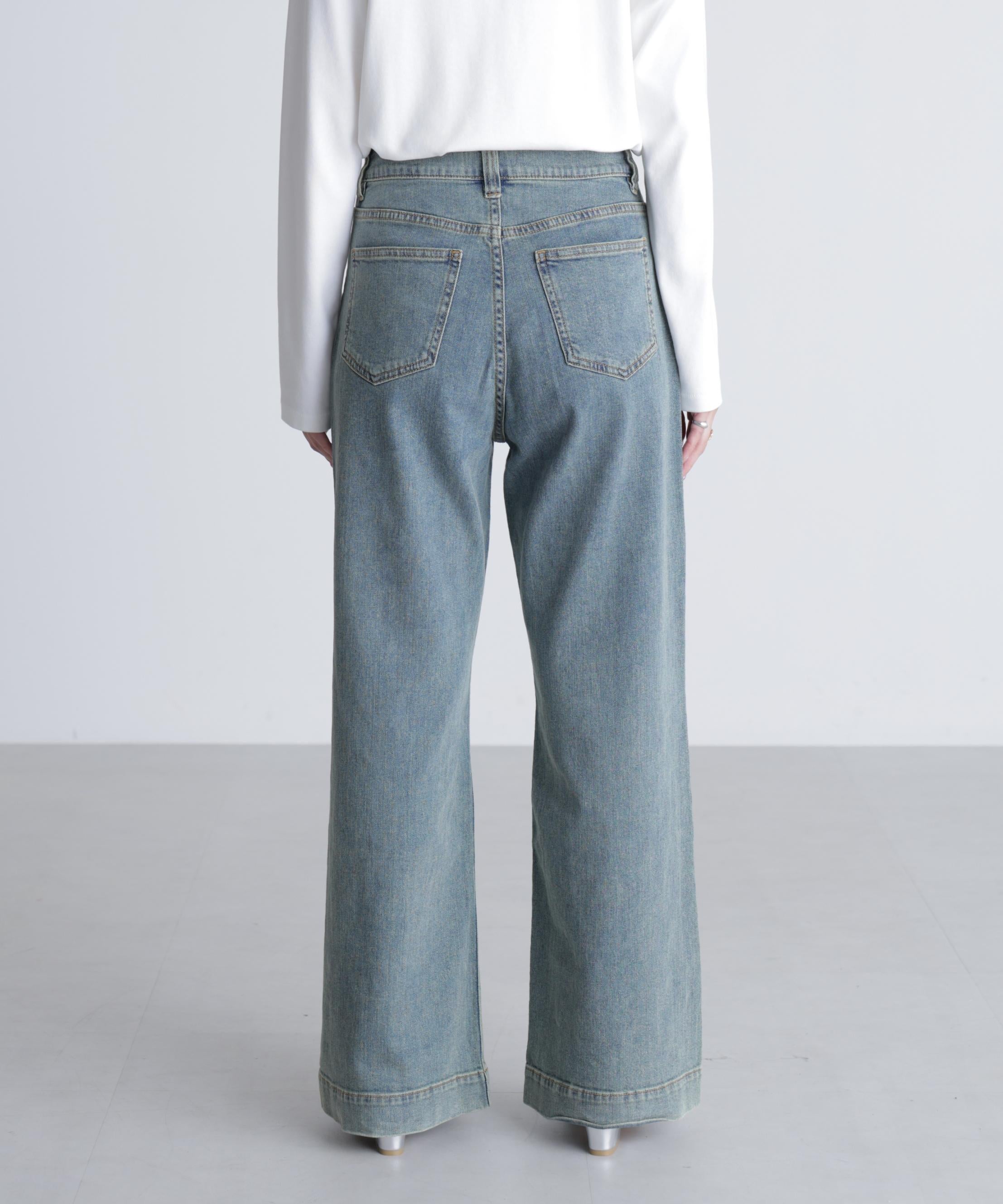 【4サイズ展開XS-L] ベーシックワイドデニムパンツ ブルーオーバーダイ5