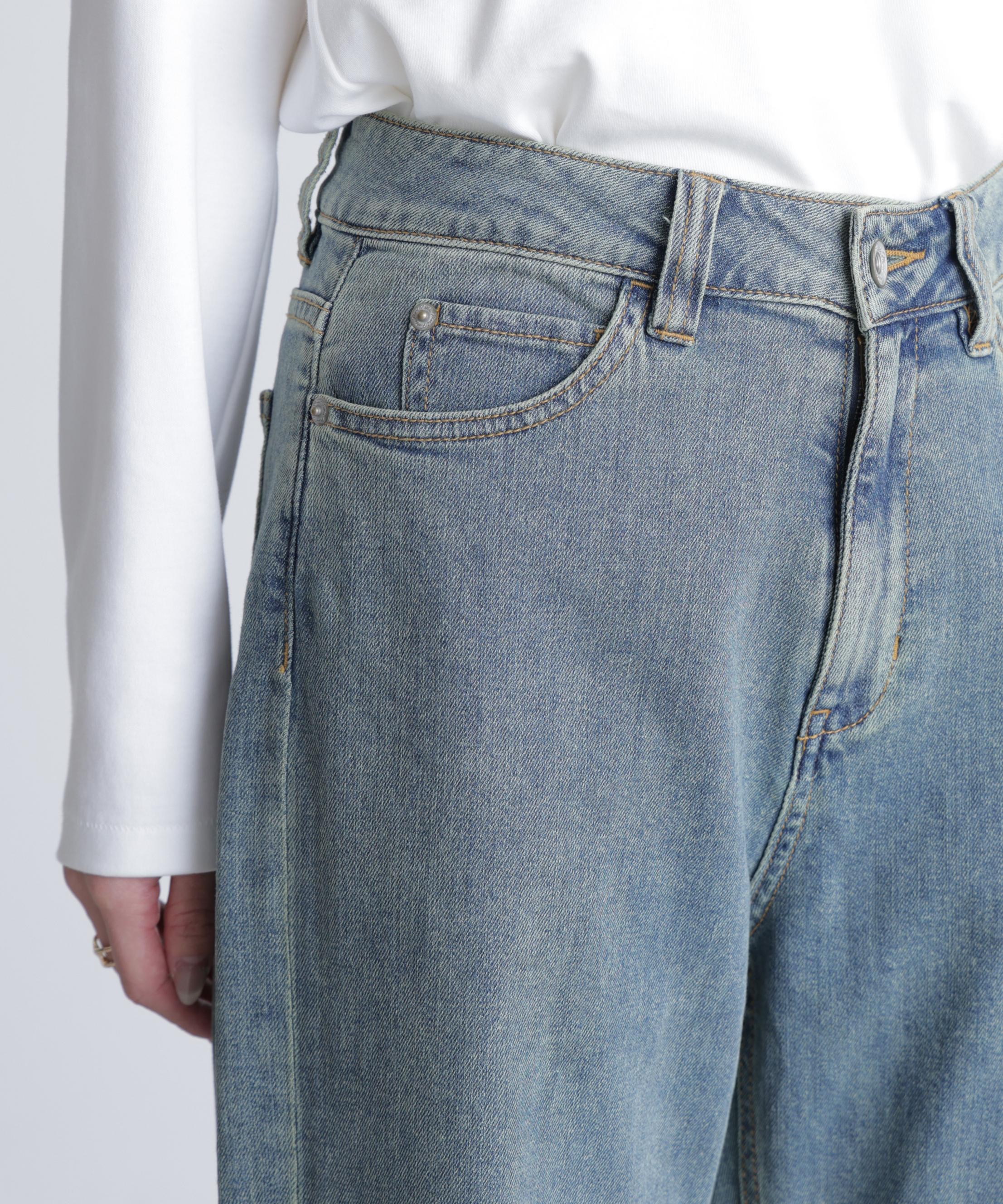 【4サイズ展開XS-L] ベーシックワイドデニムパンツ ブルーオーバーダイ5