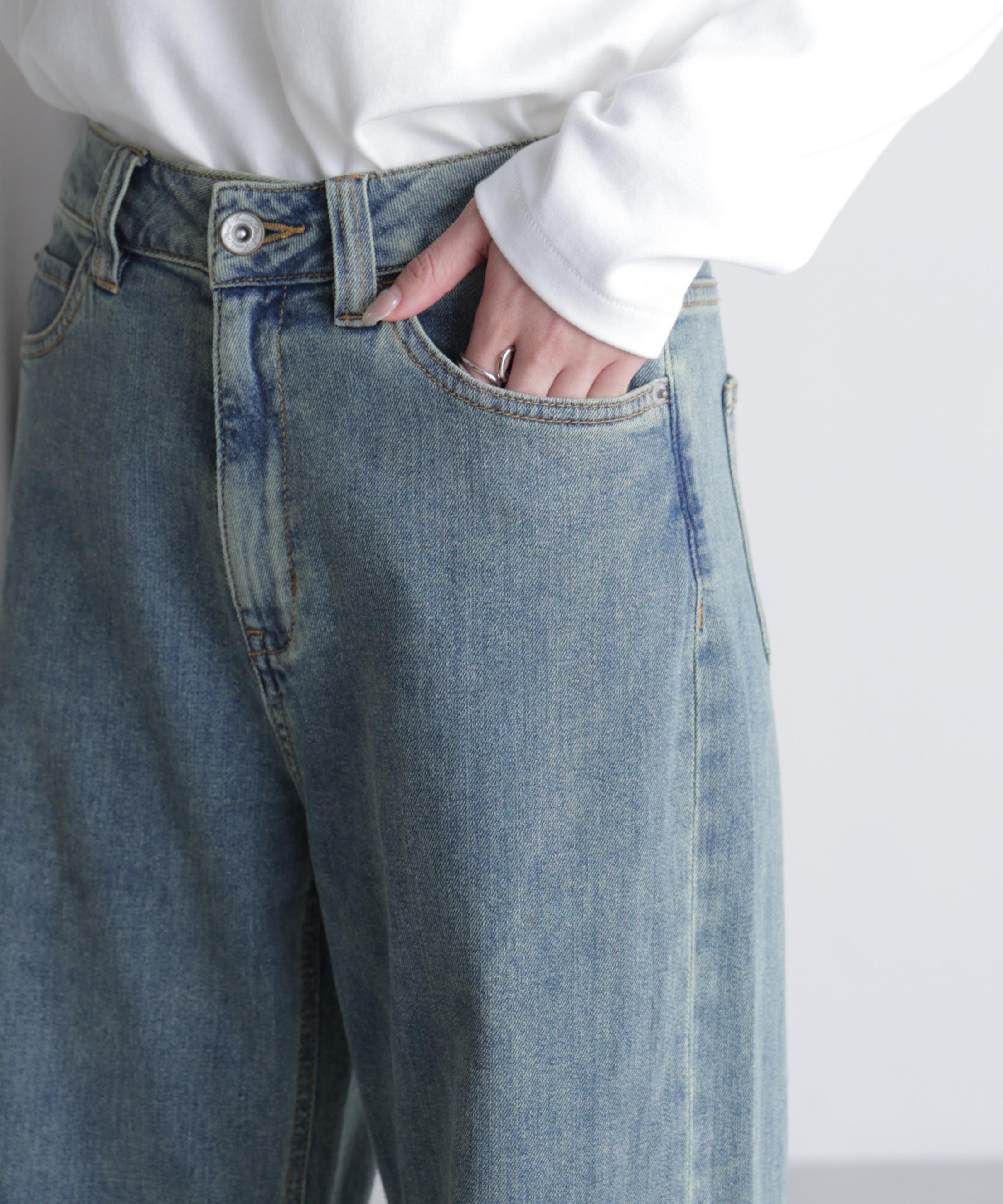 【4サイズ展開XS-L] ベーシックワイドデニムパンツ ブルーオーバーダイ5
