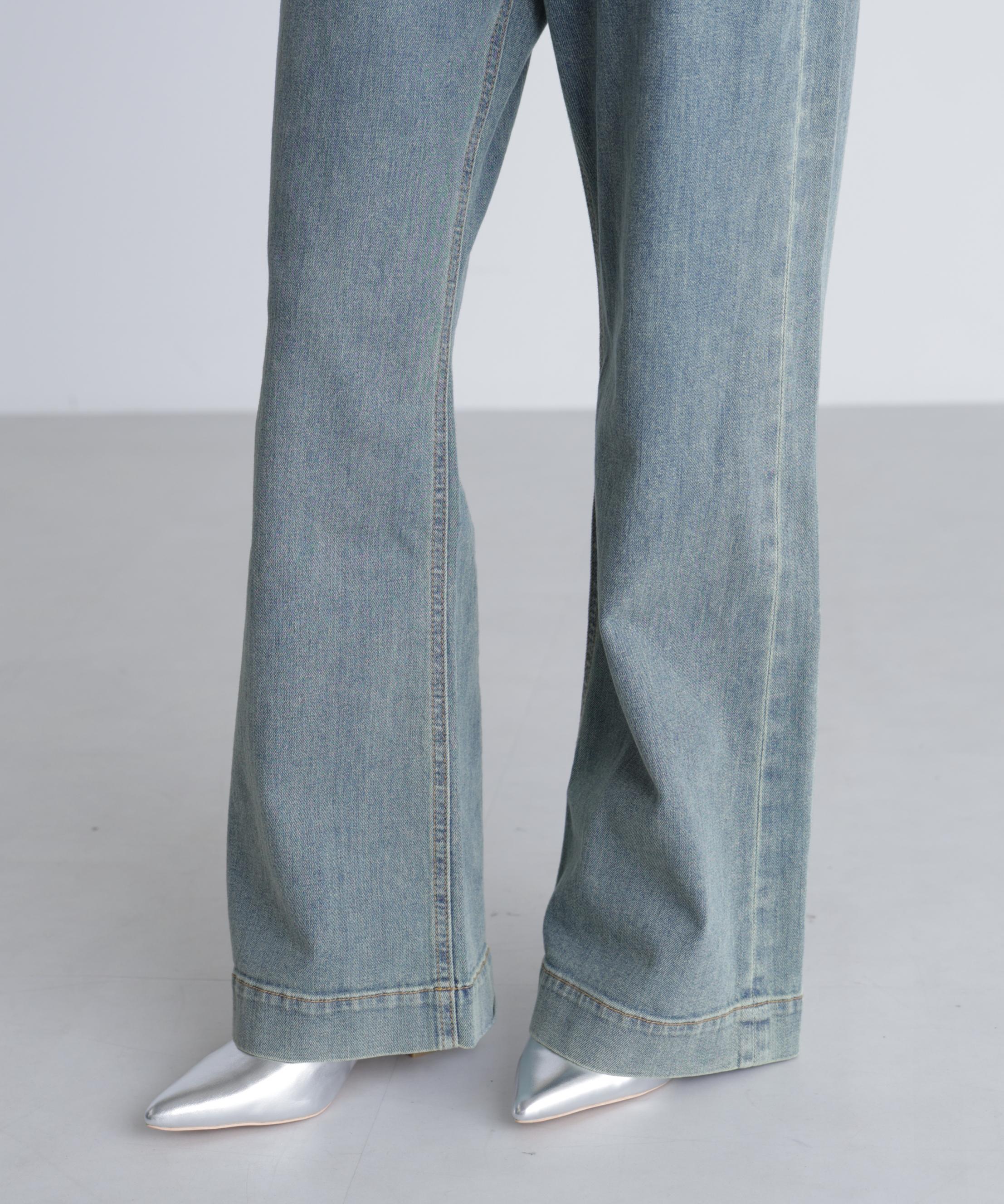 【4サイズ展開XS-L] ベーシックワイドデニムパンツ ブルーオーバーダイ5