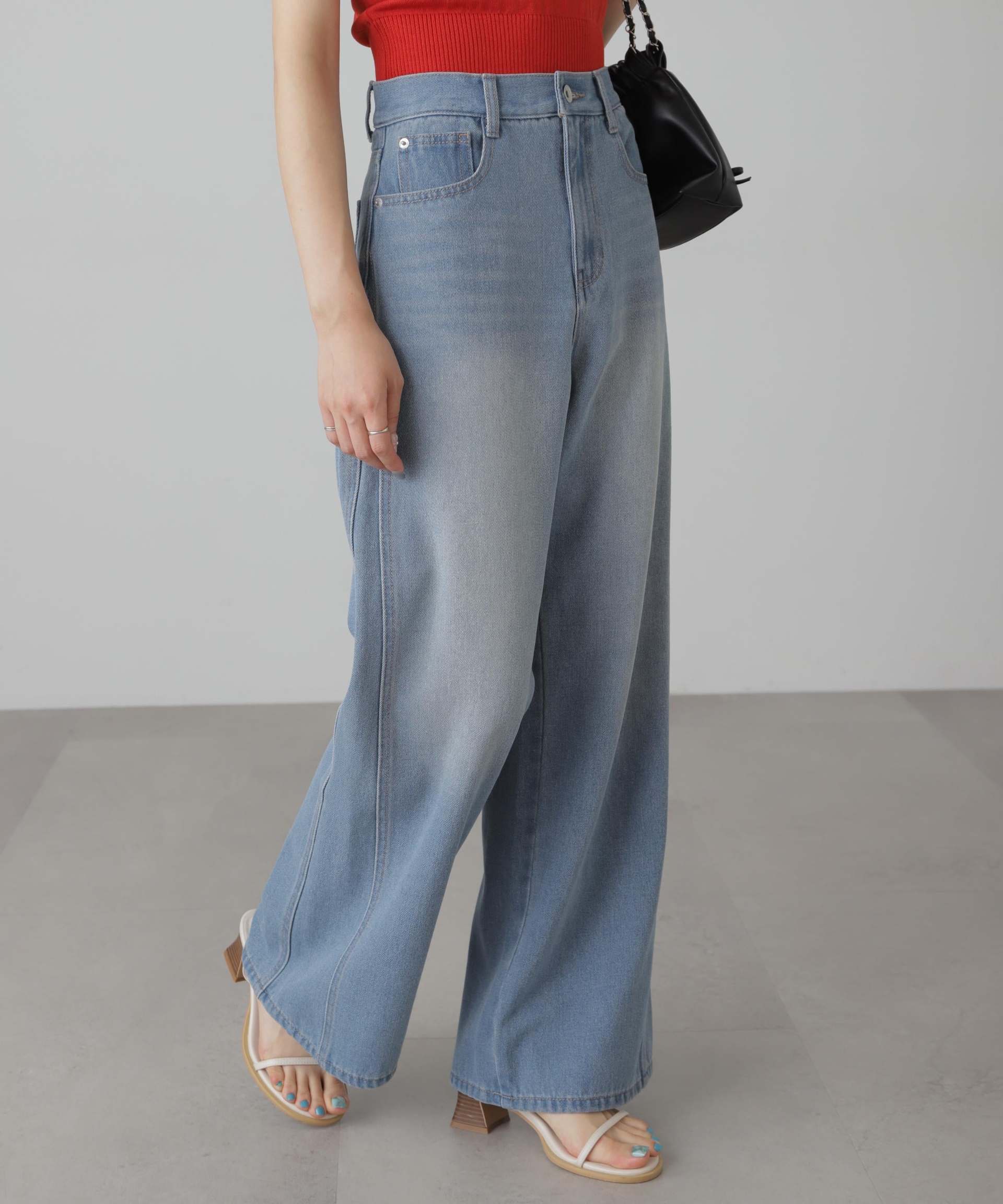 サイドパネルヴィンテージライクワイドデニム ライトインディゴ2