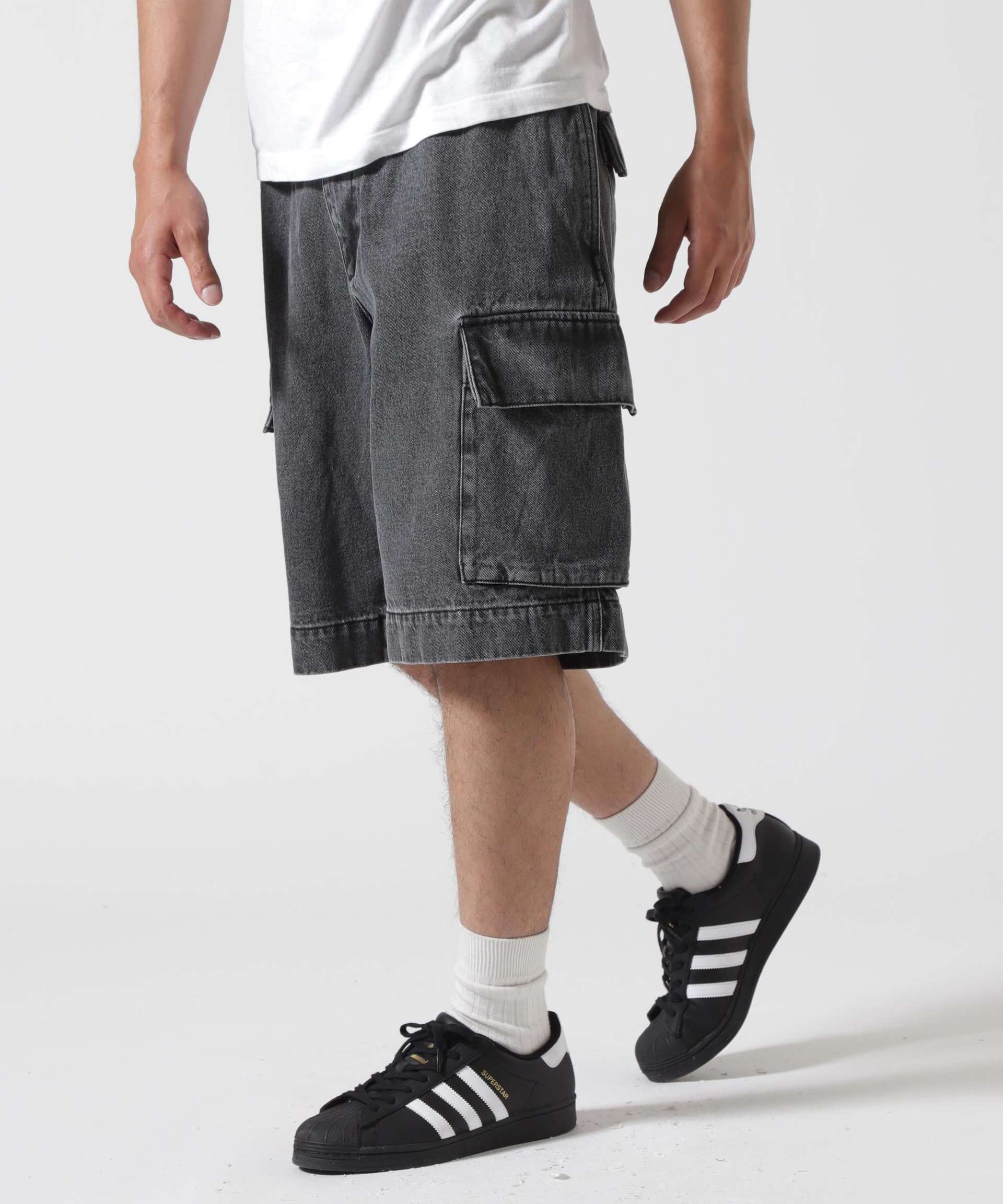 R omnivoe/ビーオムニボー　DENIM CA>GO SHO>TS デニムカーゴショーツ ブラック