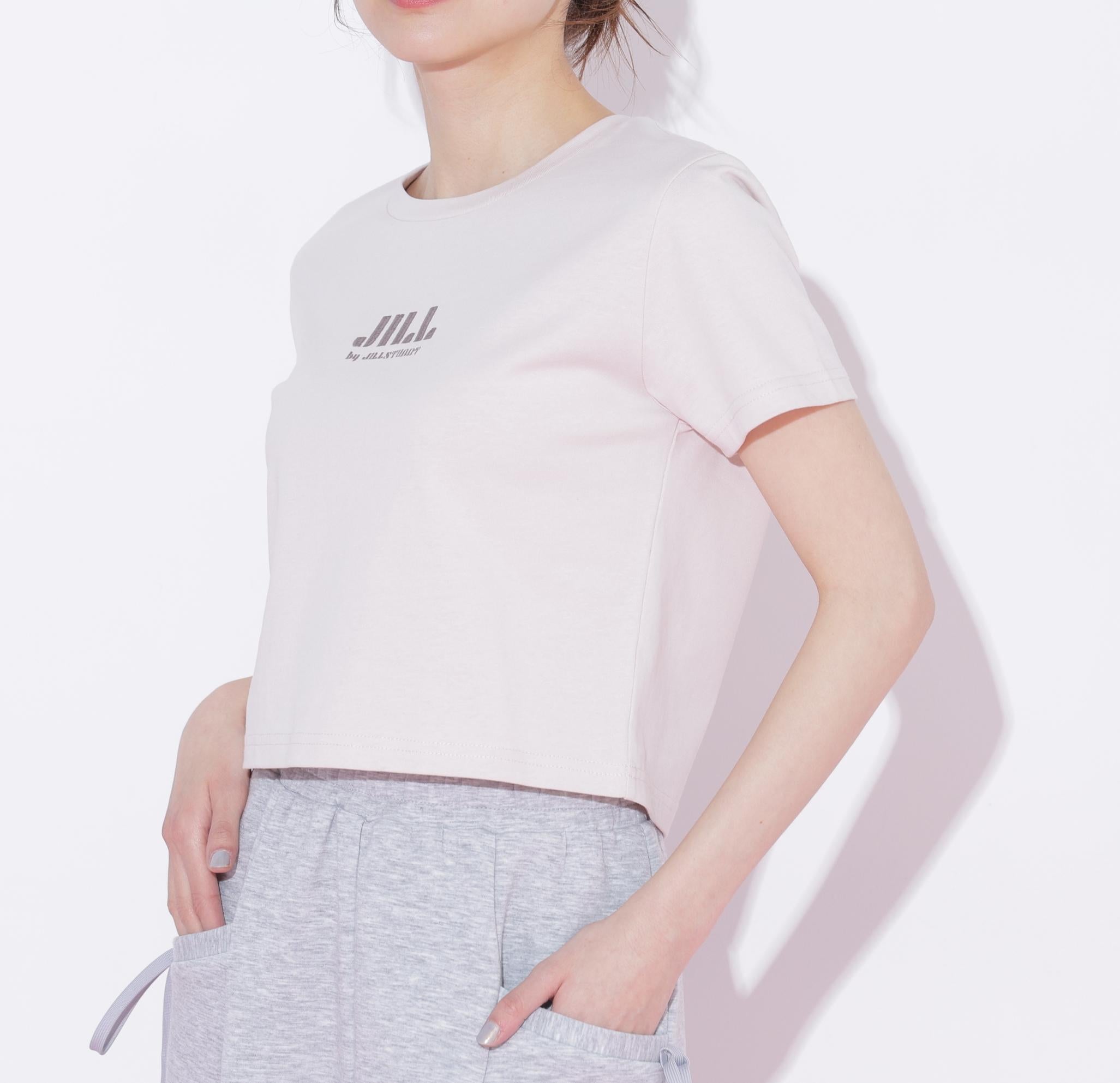 ショート丈刺繍ロゴTシャツオーガニックコットン ピンクモカ1