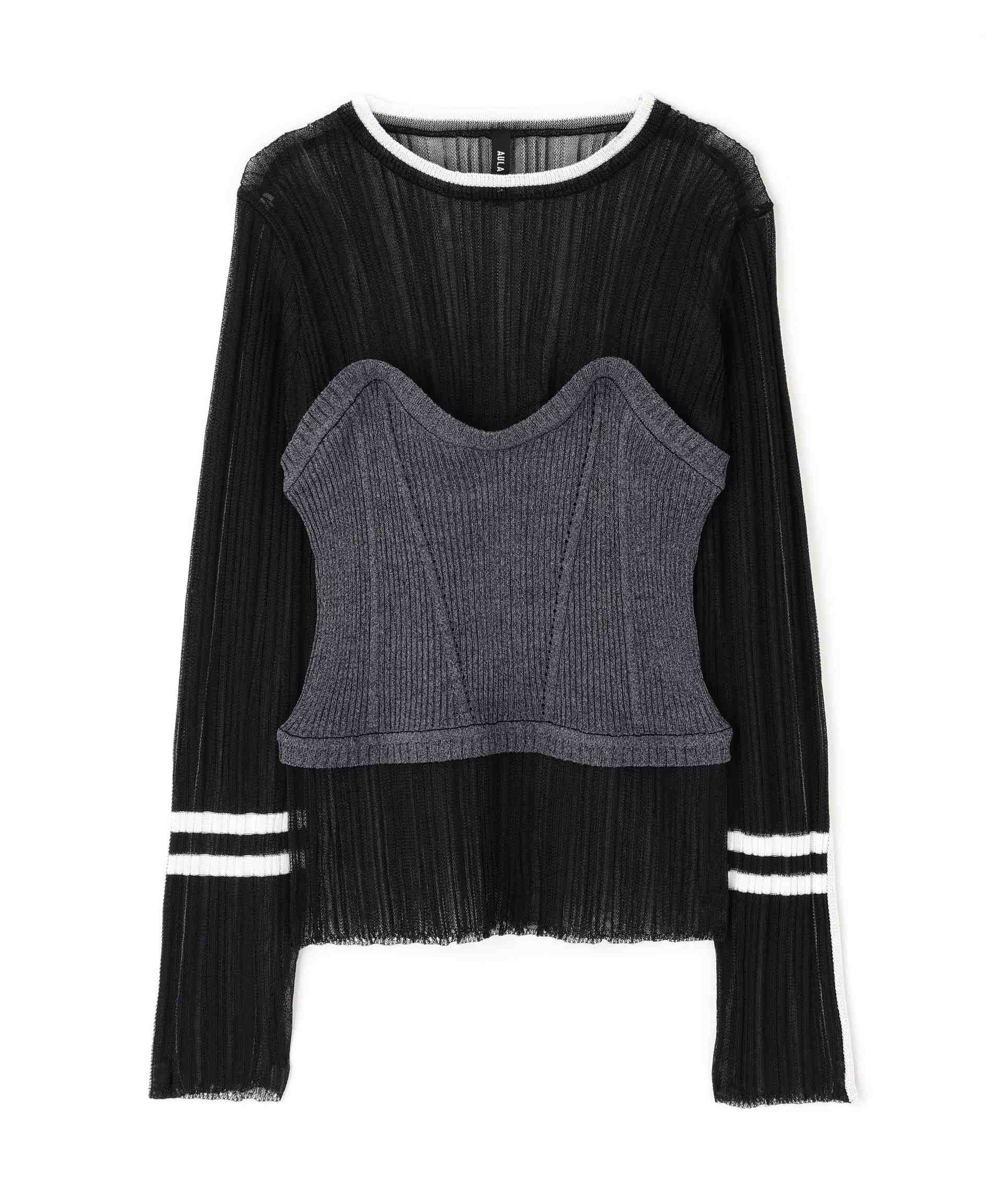 AULA AILA/アウラアイラ/RA>E TOP SHEE> >IR KNIT ブラック