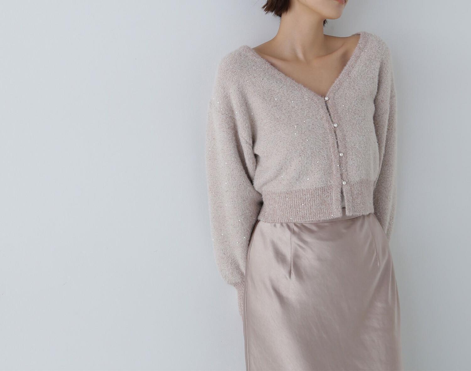 スパンコールショートカーディガン　24AW ベージュ