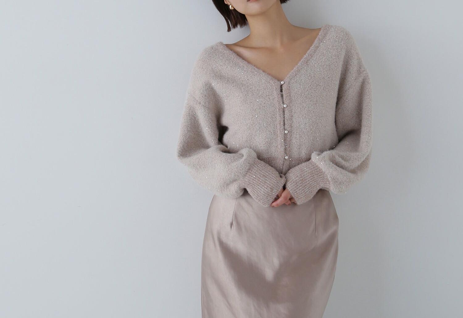 スパンコールショートカーディガン　24AW ベージュ