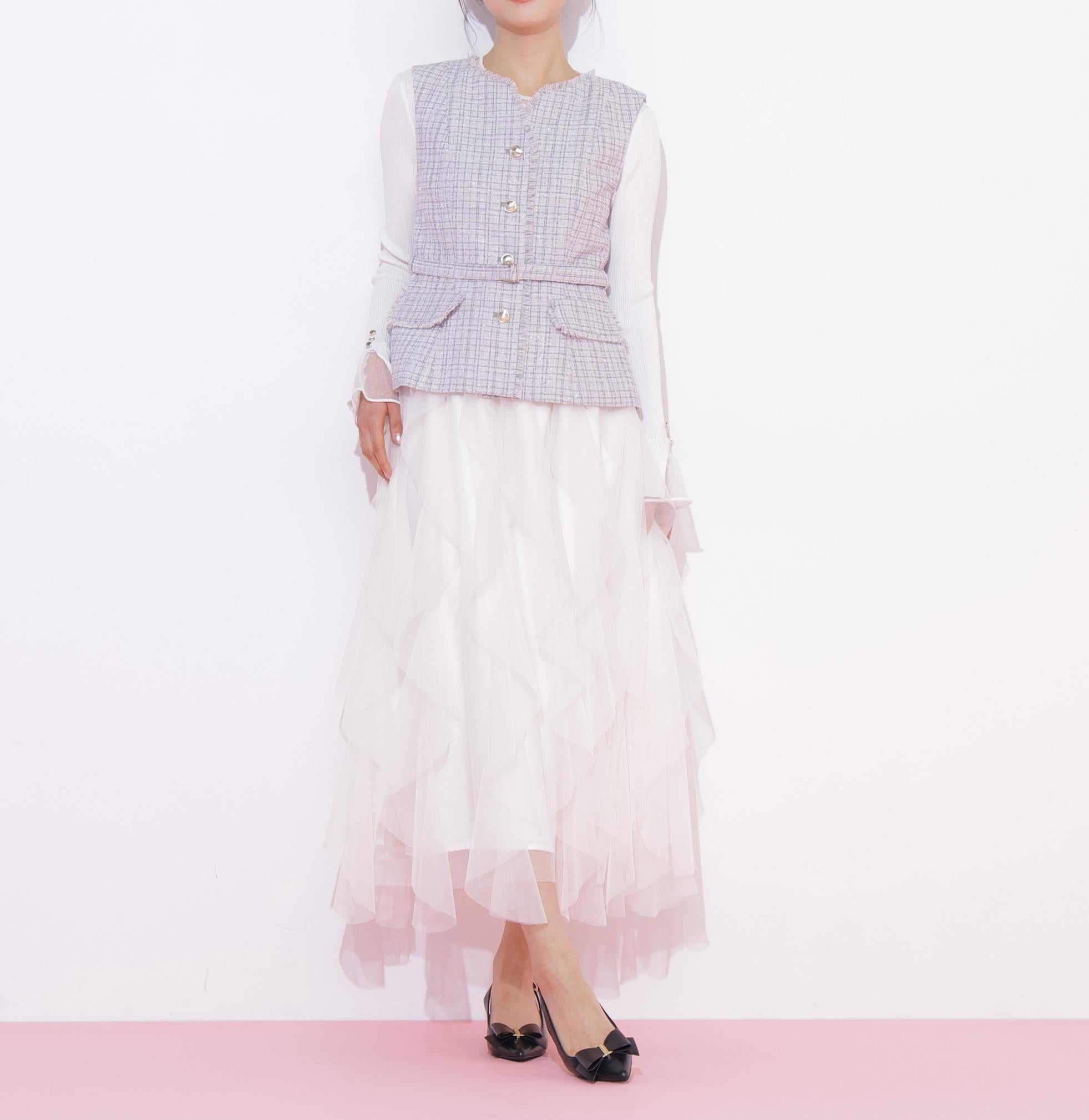 ベルト付きツィードジレ グレー