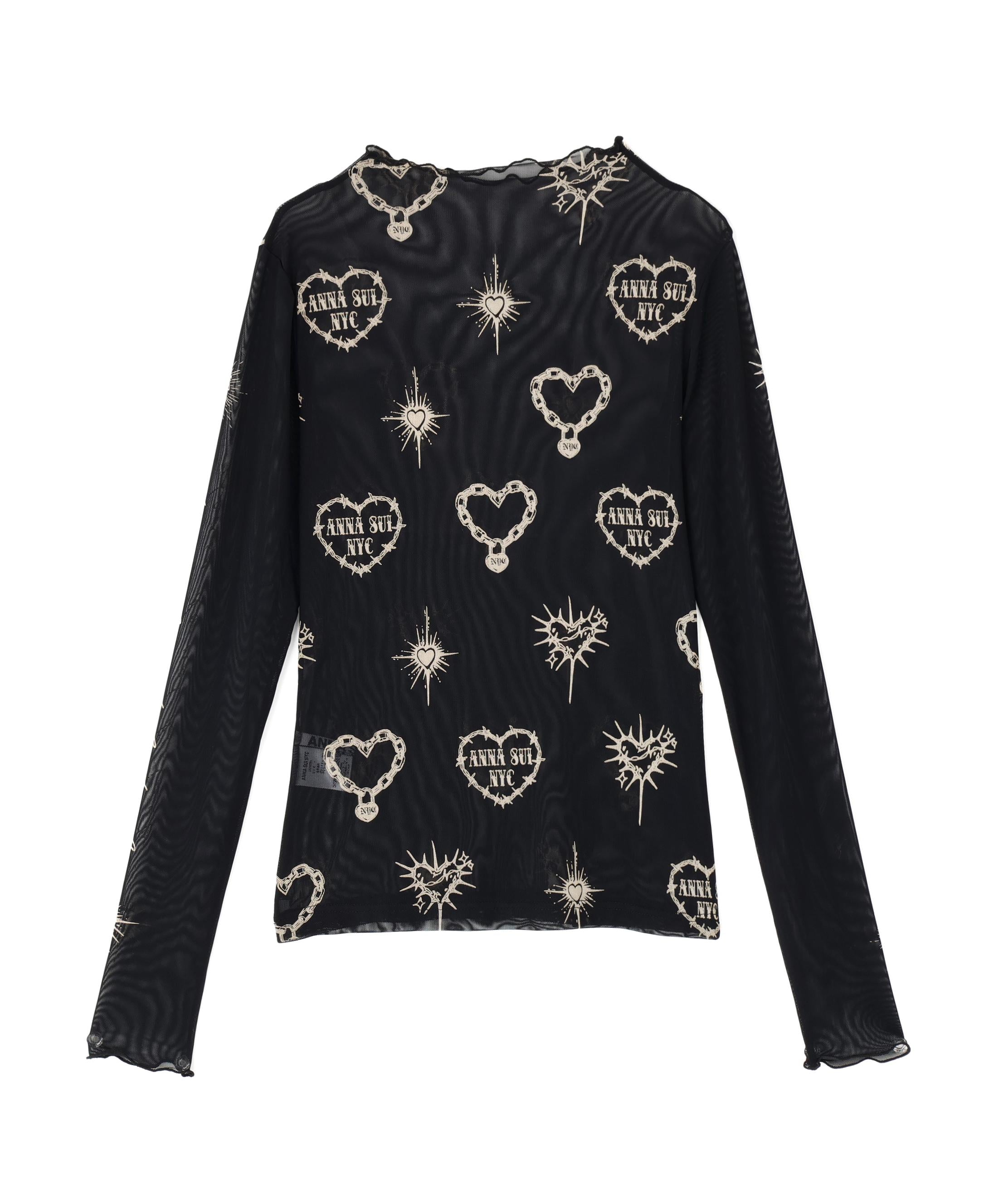 ANNA SUI NYC/アナ スイ エヌワイシー/ハート総柄シアートップス ブラック