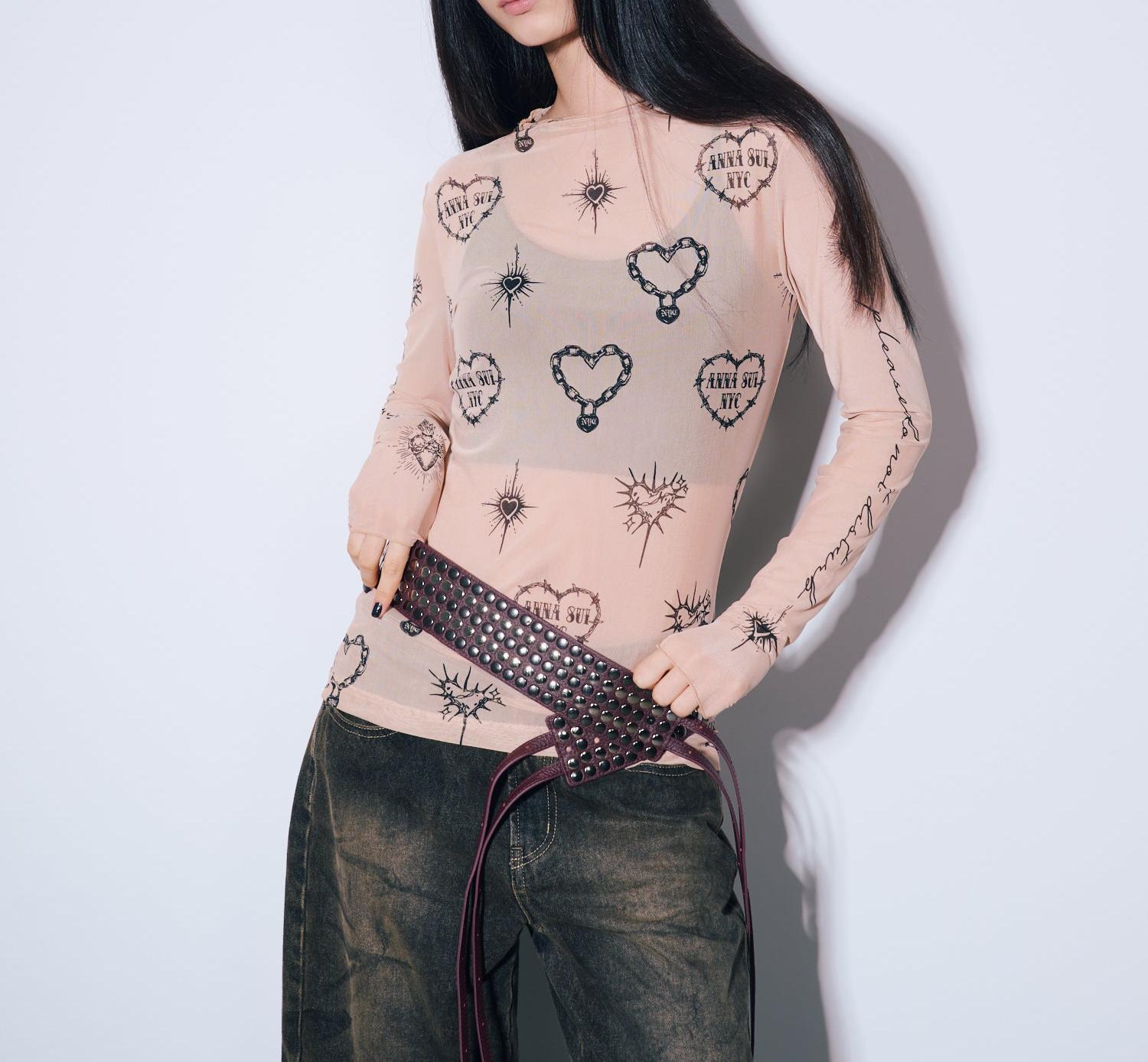 ANNA SUI NYC/アナ スイ エヌワイシー/ハート総柄シアートップス ベージュ