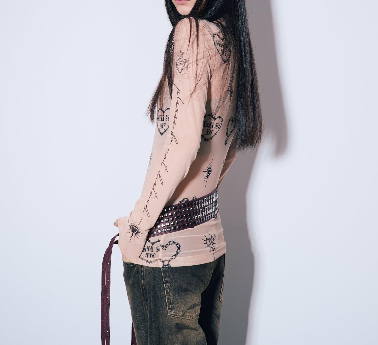 ANNA SUI NYC/アナ スイ エヌワイシー/ハート総柄シアートップス ベージュ