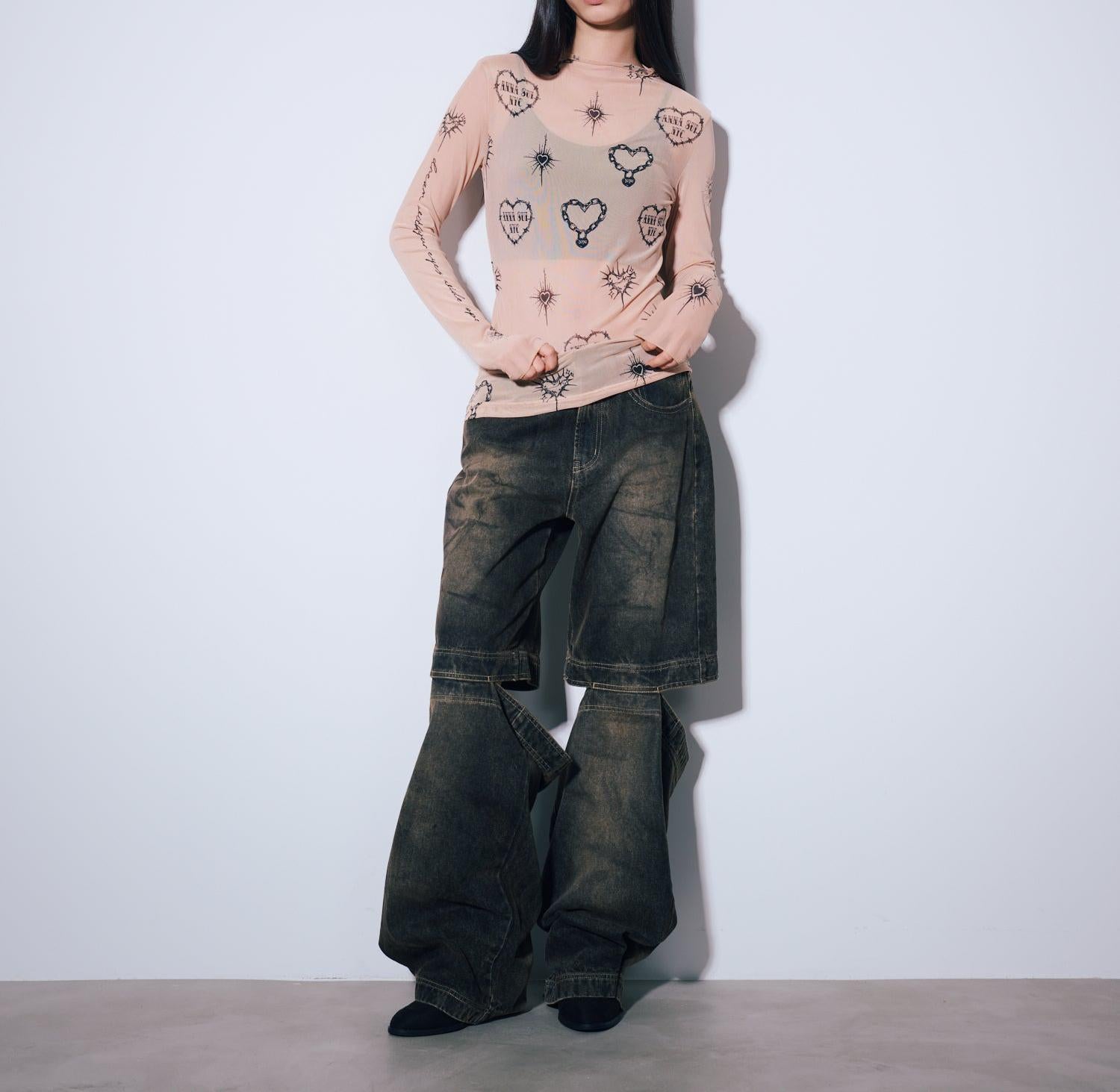 ANNA SUI NYC/アナ スイ エヌワイシー/ハート総柄シアートップス ベージュ