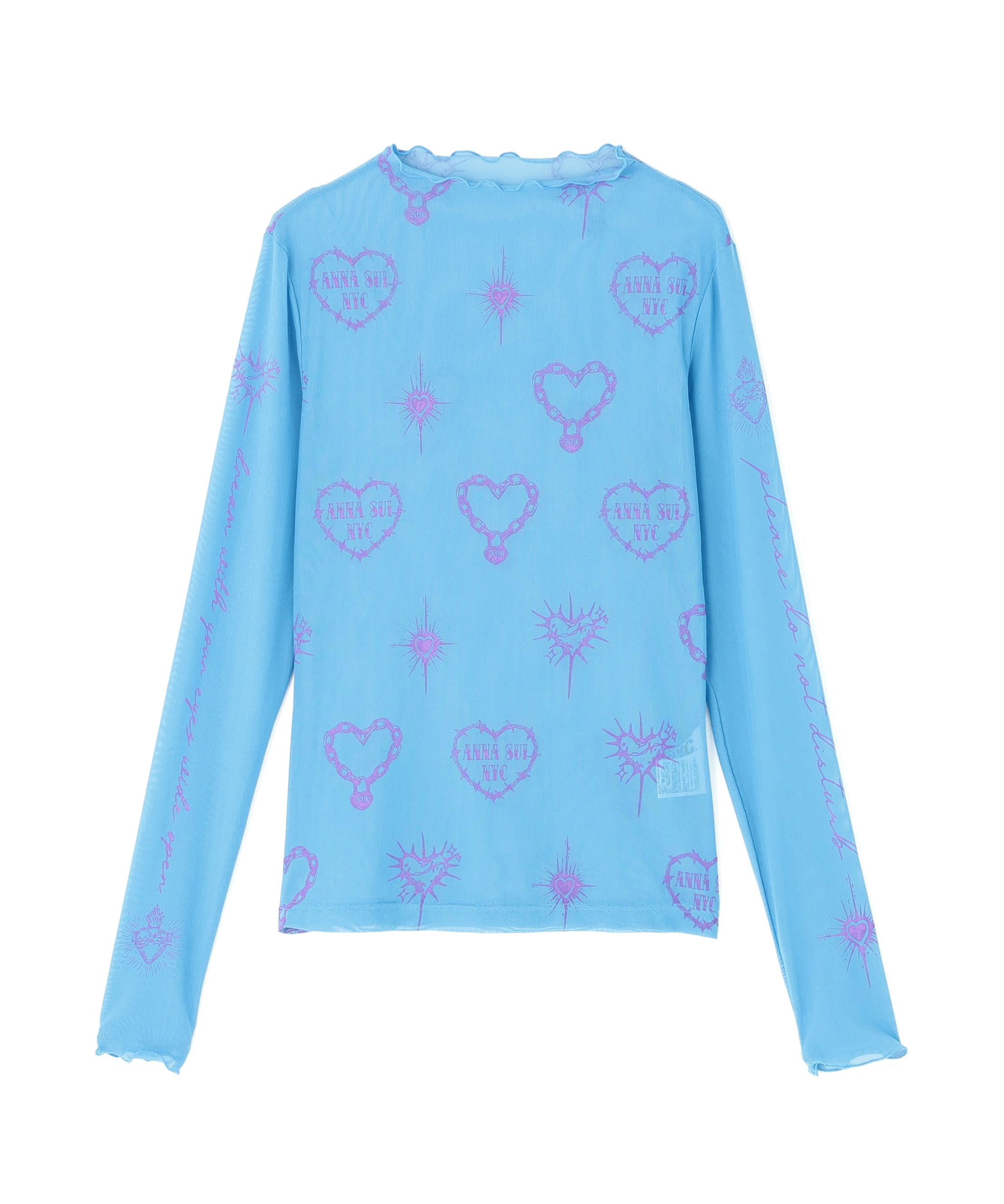 ANNA SUI NYC/アナ スイ エヌワイシー/ハート総柄シアートップス サックス1