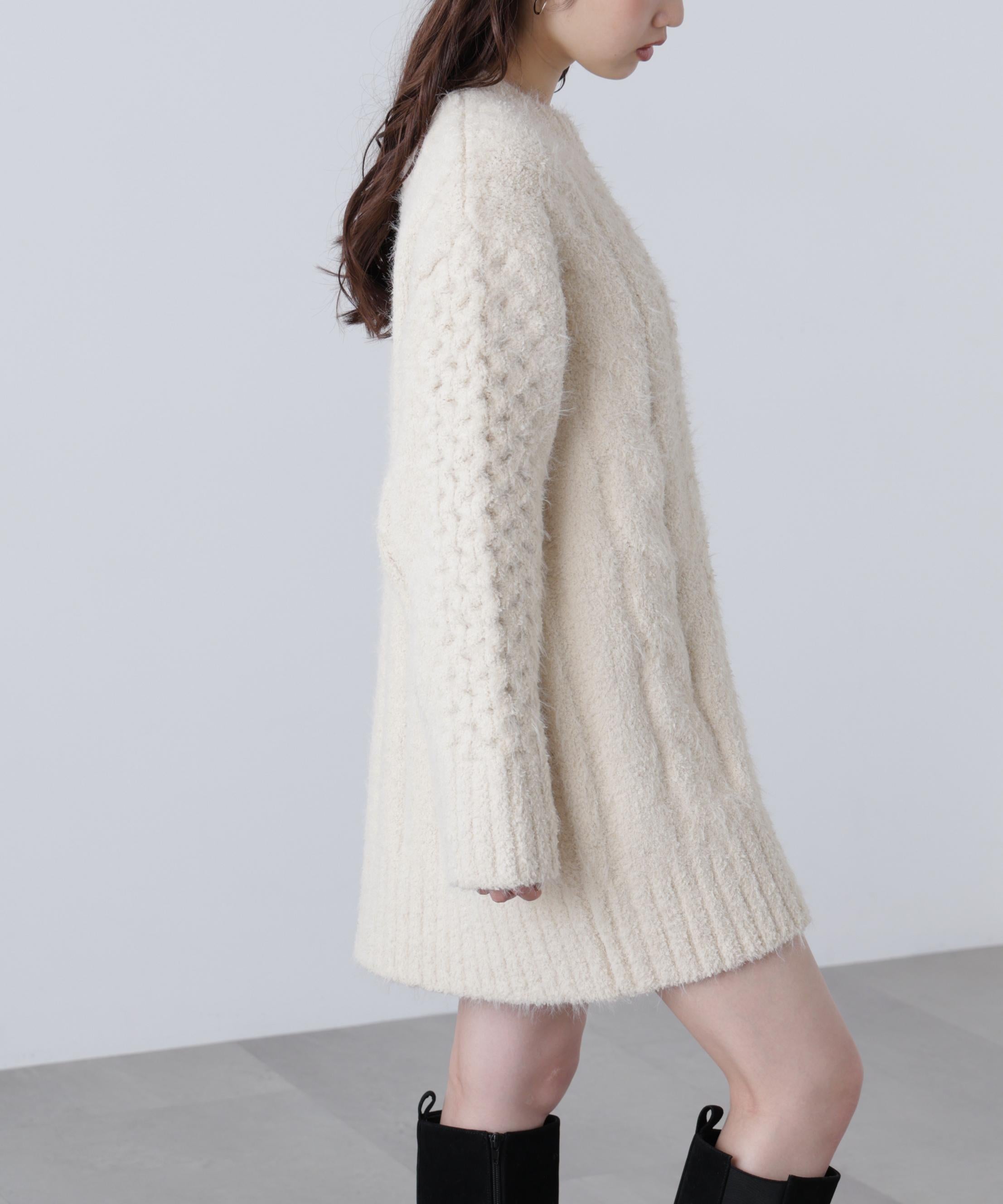 テディヤーンケーブル編みミニワンピース オフ