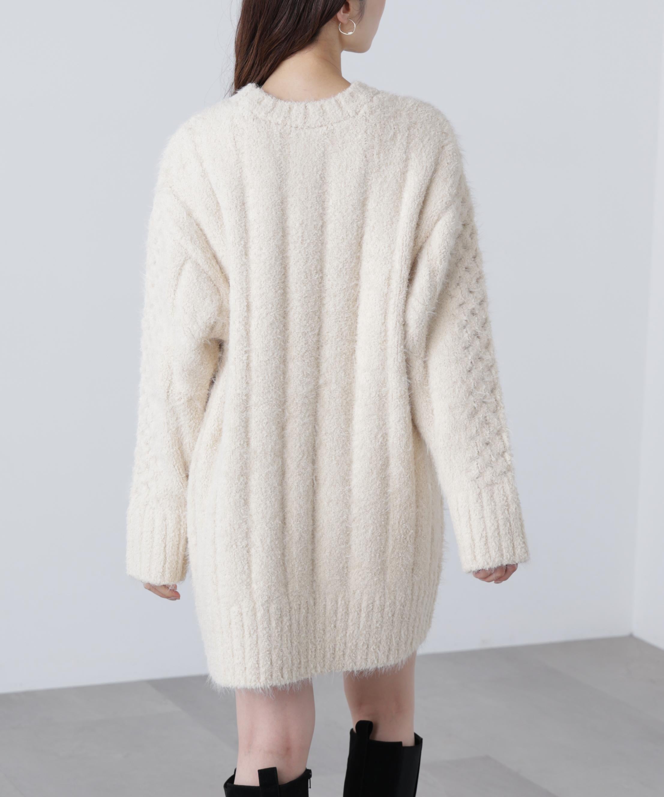 テディヤーンケーブル編みミニワンピース オフ