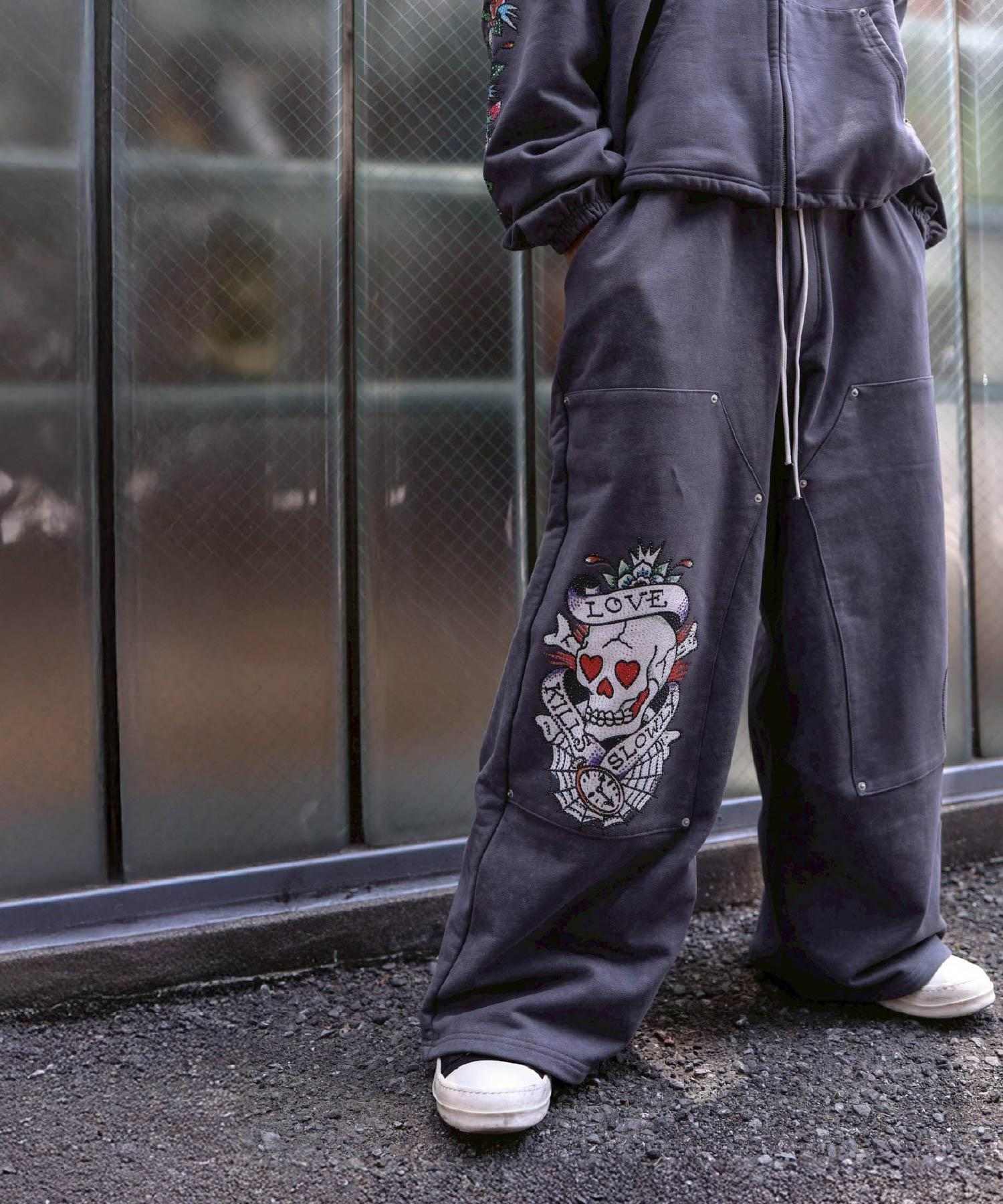 FR(13)NDS × Ed Hardy/フレンズ × エド・ハーディ/コラボ ダブルニースウェットパンツ グレー